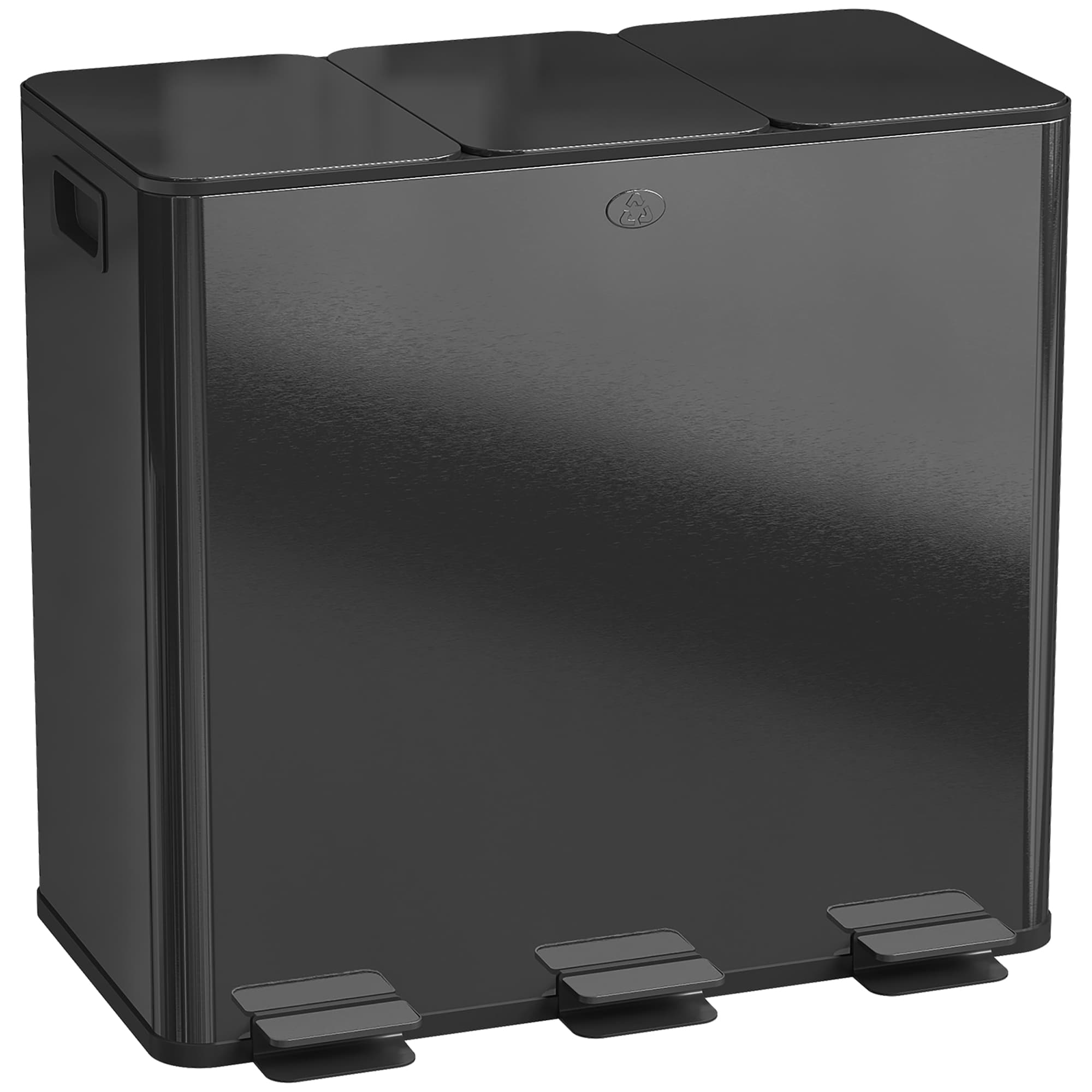 HOMCOM Poubelle de cuisine, poubelle tri sélectif, 3 compartiments de 20L, seaux intérieurs amovibles, 61,9x36,6x56,7cm, noir