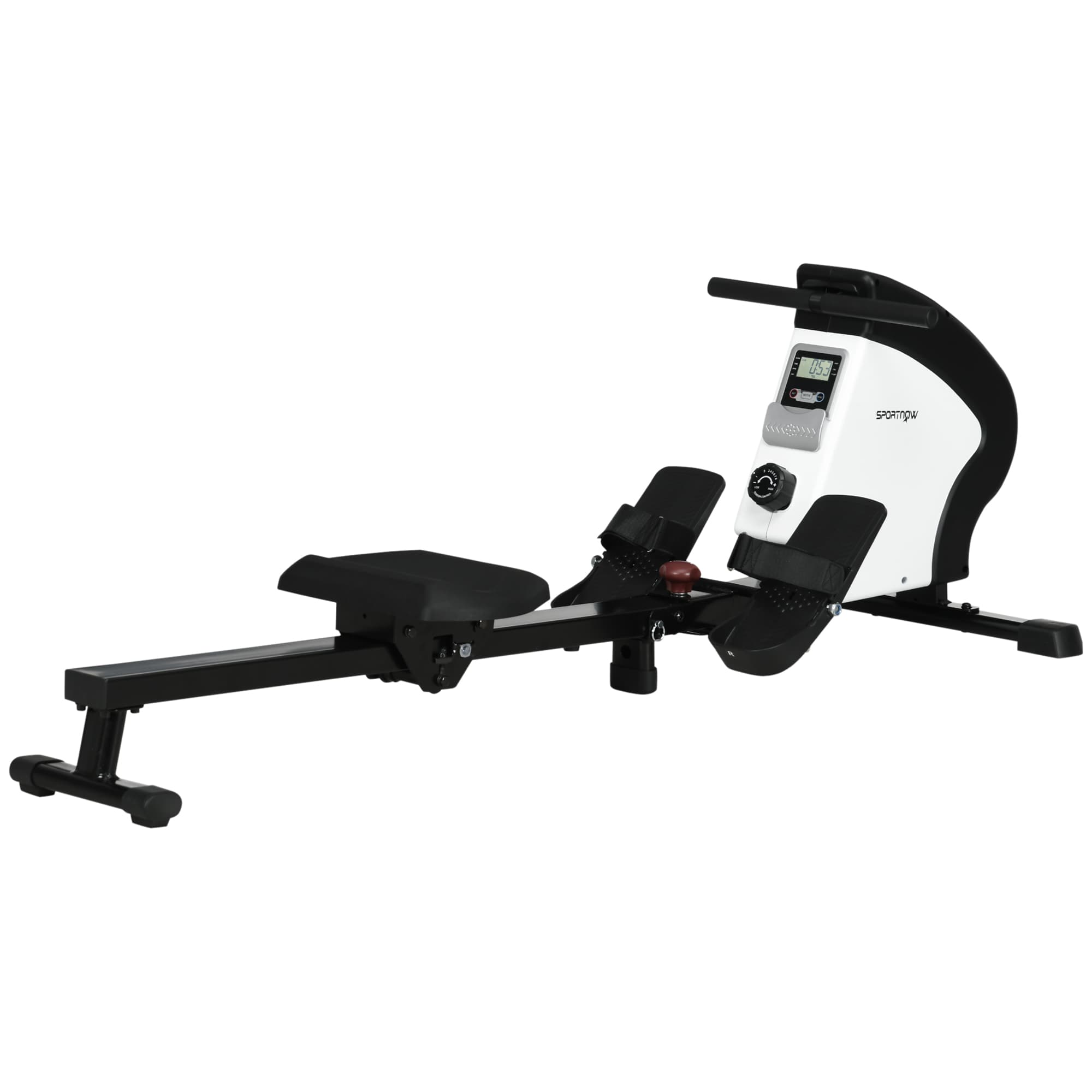 SPORTNOW Rameur d'appartement pliable silencieux freinage magnétique - 8 niveaux de résistance magnétique - écran LCD multifonction - acier noir blanc