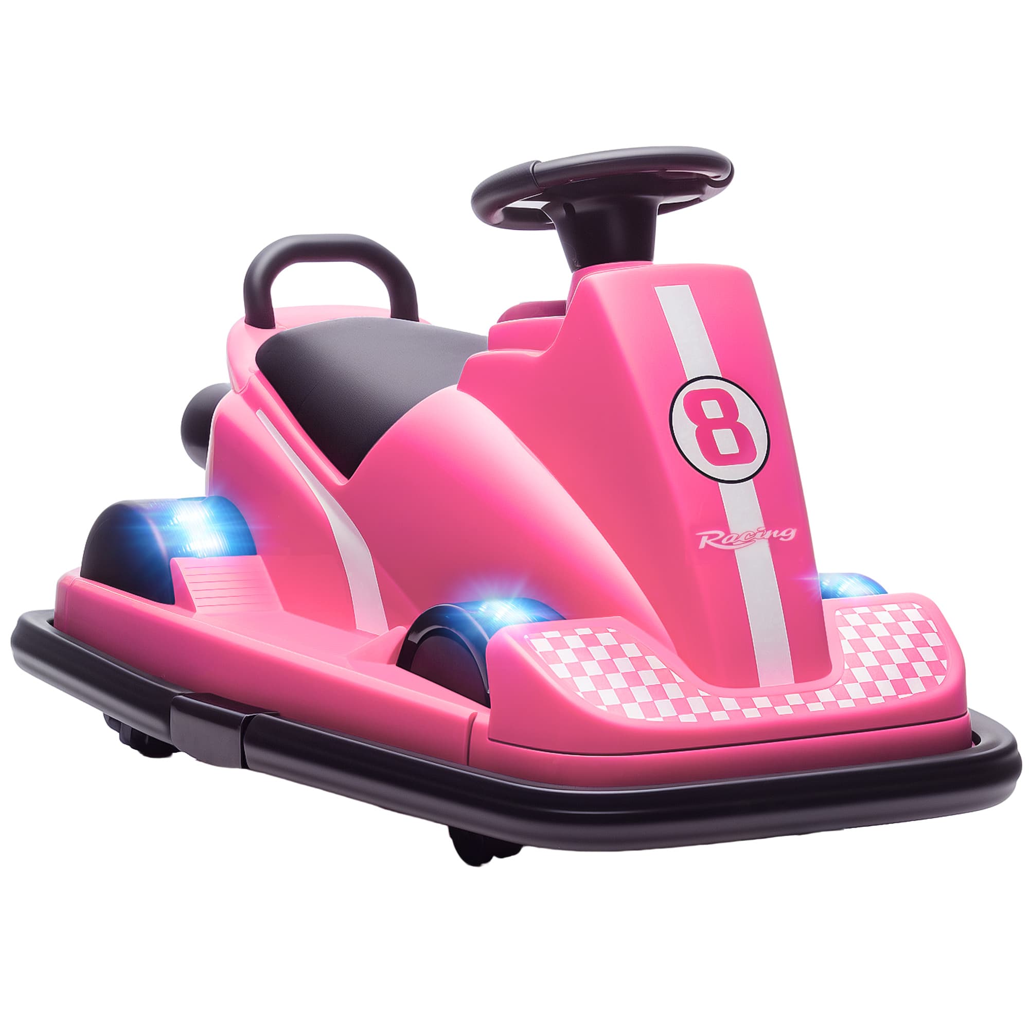 AIYAPLAY Auto-Tamponneuse Enfant 6V, Rotation à 360°, Musique, Klaxon, Démarrage Doux, 2,5 km/h, pour Âges 3-8, 74x53x48cm, Rose