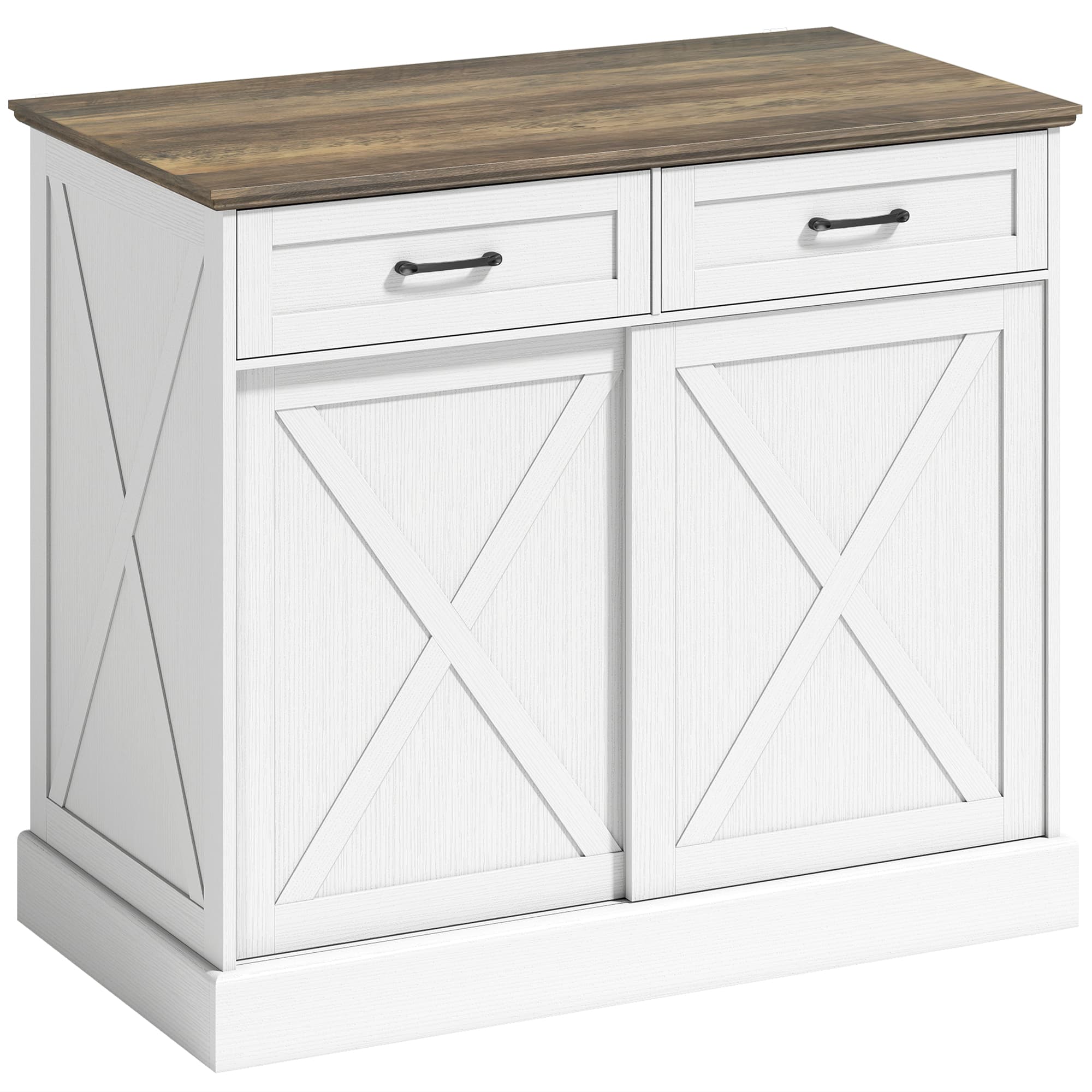 HOMCOM Îlot central cuisine, buffet cuisine, meuble de rangement avec 2 tiroirs 2 portes coulissantes, étagère réglable, blanc