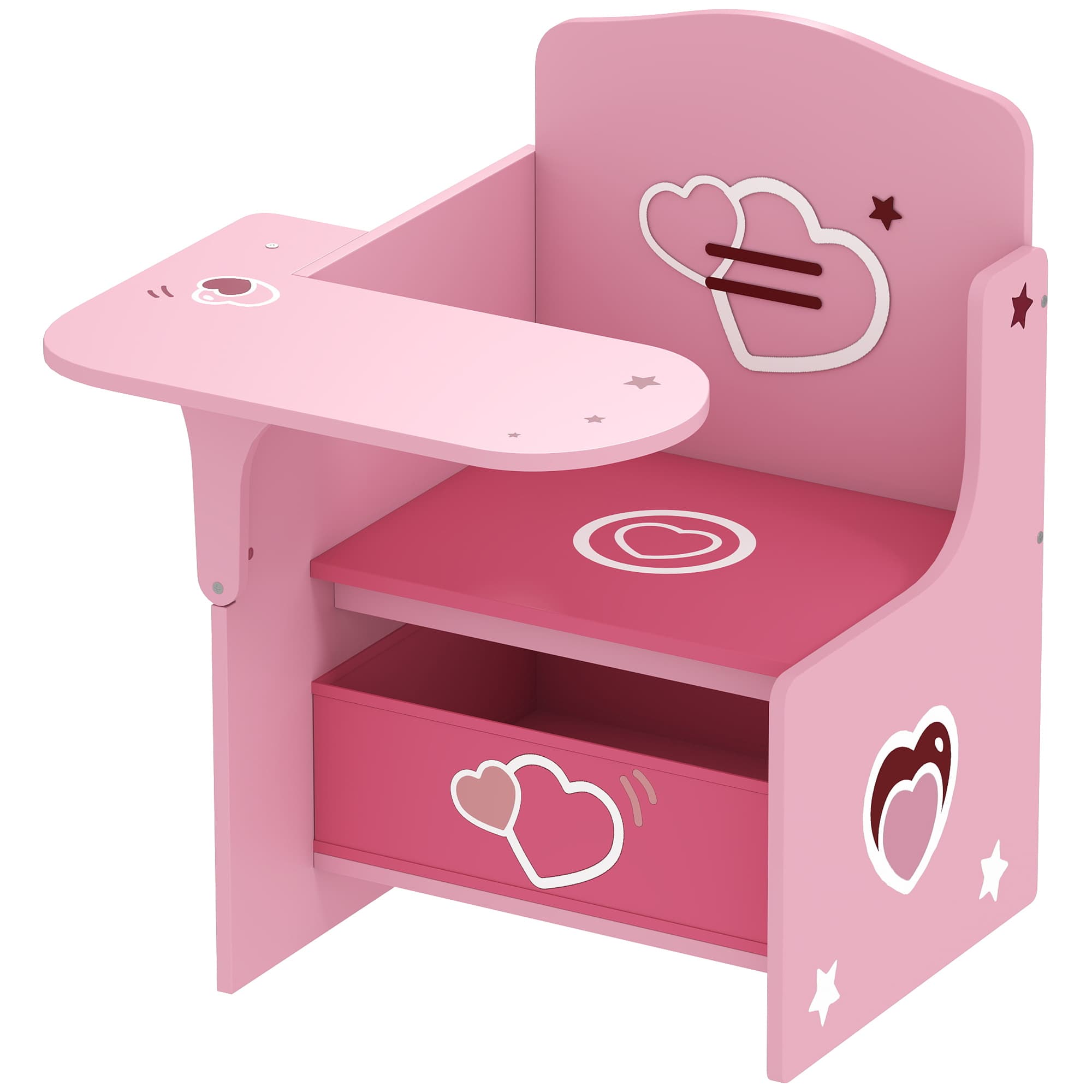 AIYAPLAY Ensemble Table et Chaise pour Enfants 3-5 Ans en MDF avec Motifs Cœur, Rangement Intégré, Rose
