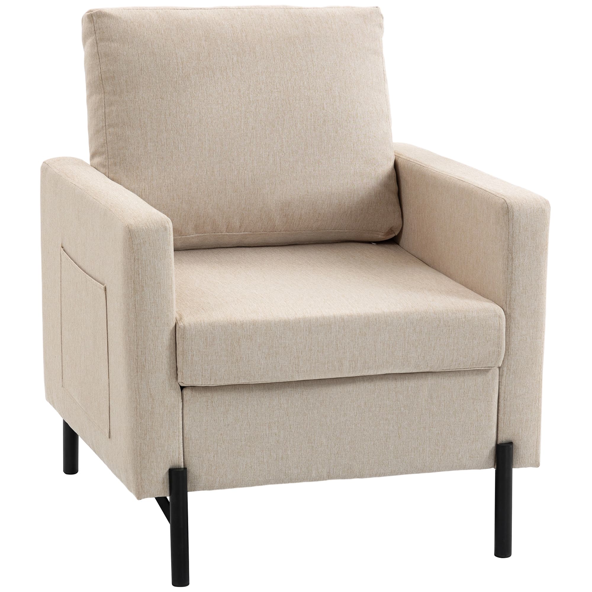 HOMCOM Fauteuil de salon, canapé 1 place rembourré avec accoudoirs, assise large et pieds en acier, 73 x 77 x 87 cm, beige