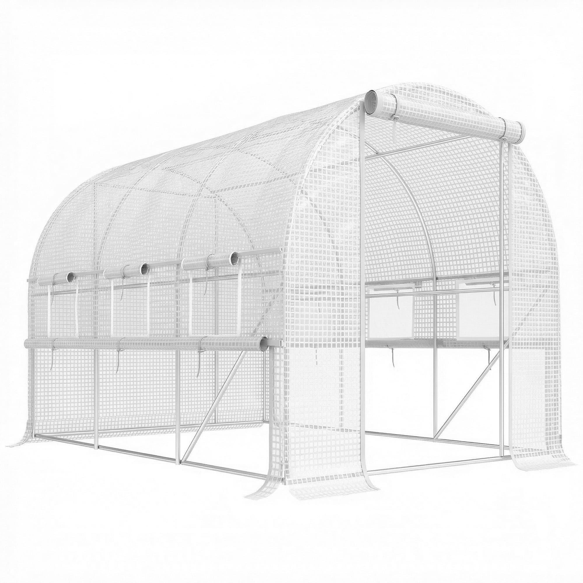 Outsunny Serre en Film Plastique, 6 Fenêtres Enroulables, Porte avec Fermeture Éclair, Cadre en Acier Inoxydable, 2,95 x 2 x 2 m, Blanc