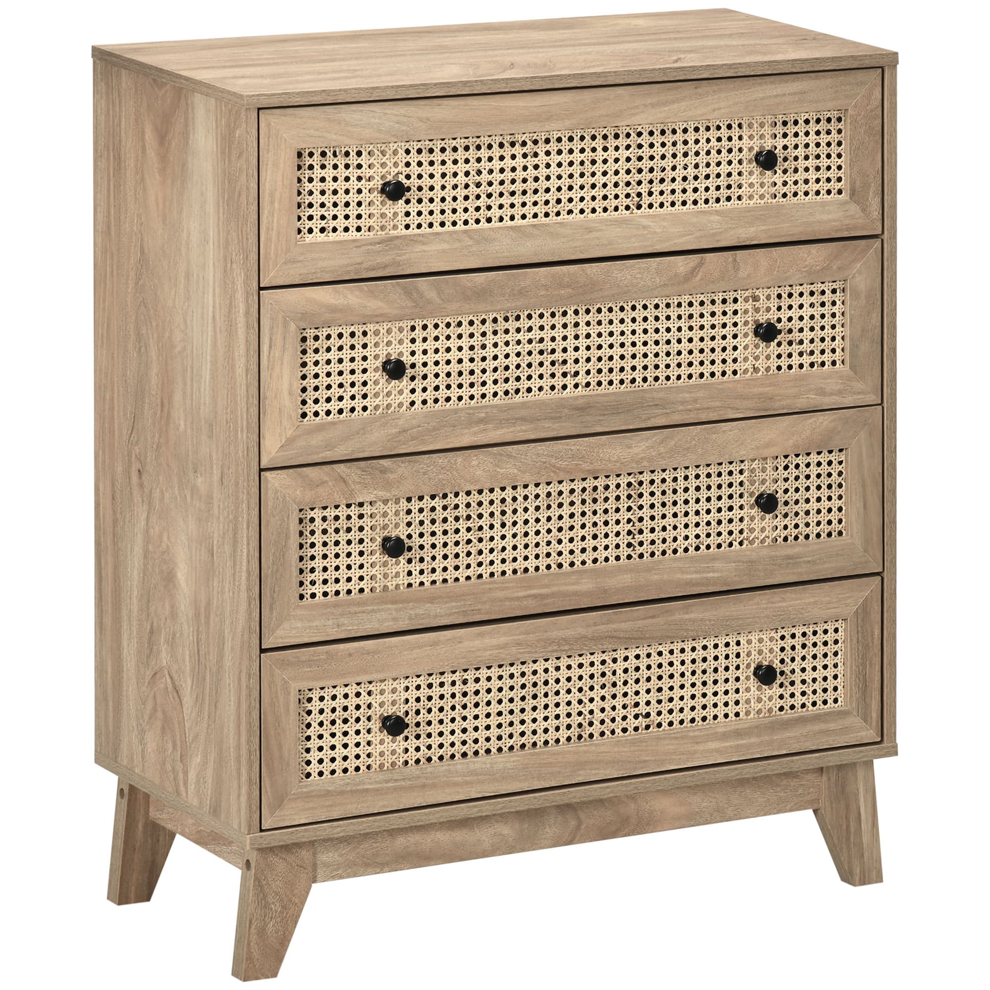 HOMCOM Commode 4 tiroirs meuble de rangement cannage en rotin aspect bois clair 80 x 35 x 95 cm Aosom France