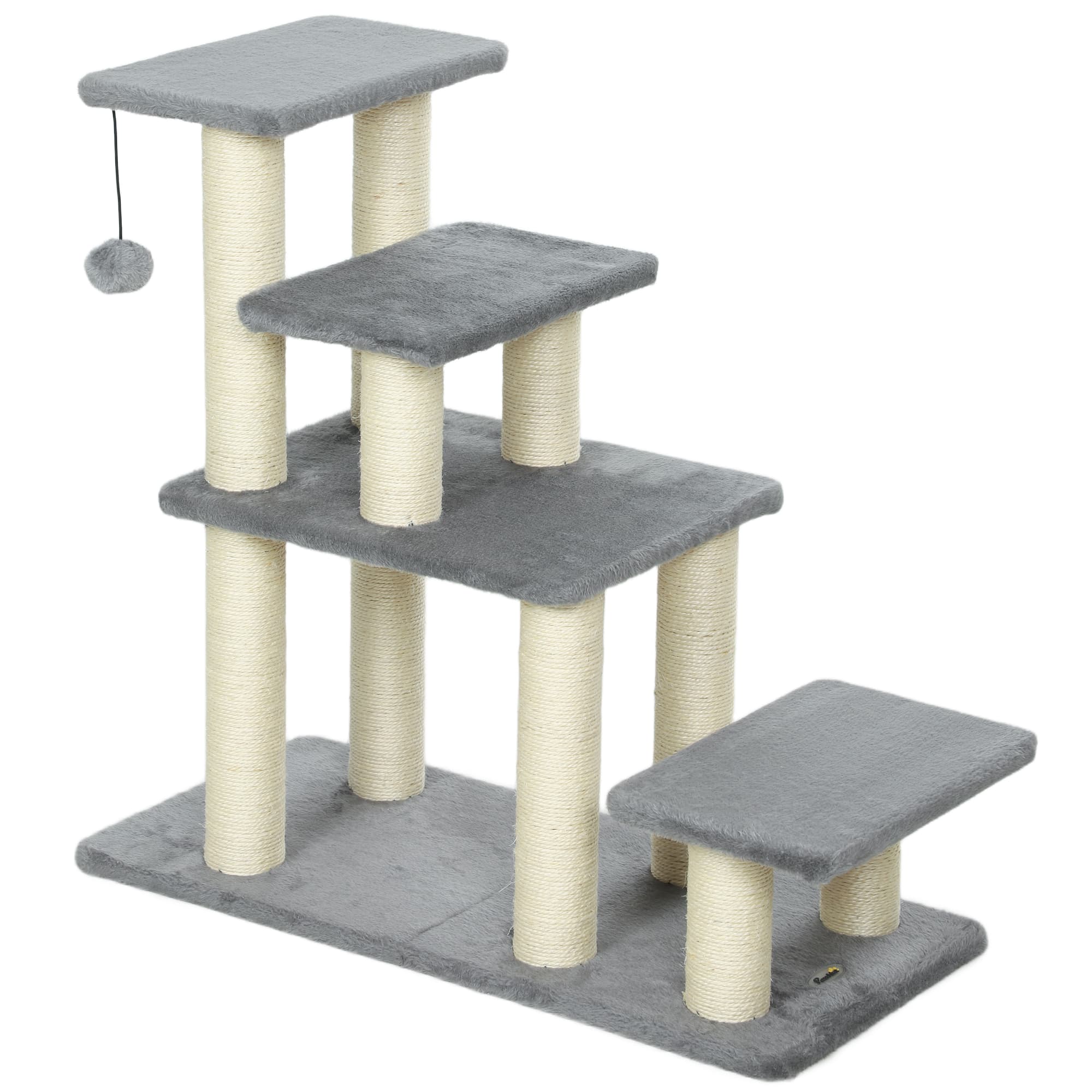 PawHut Escalier pour animaux domestiques réglable 3/4 marches échelle pour chat chien griffoirs sisal 70 x 32 x 68 cm gris