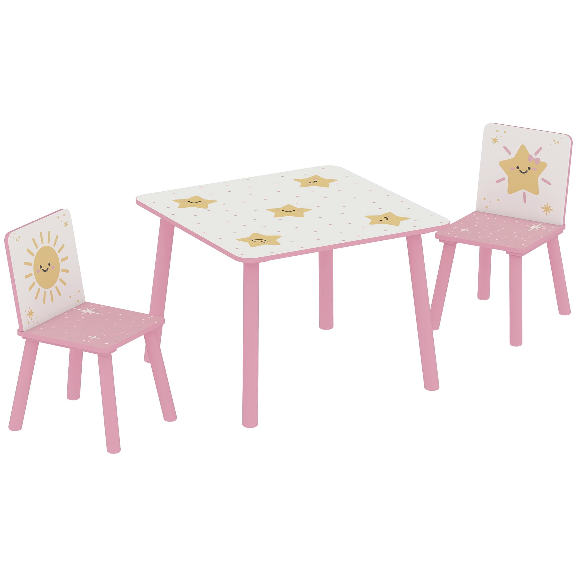 AIYAPLAY Table enfant avec chaise, ensemble table et 2 chaises enfant en bois, motifs d'étoile, 60 x 60 x 44 cm, rose