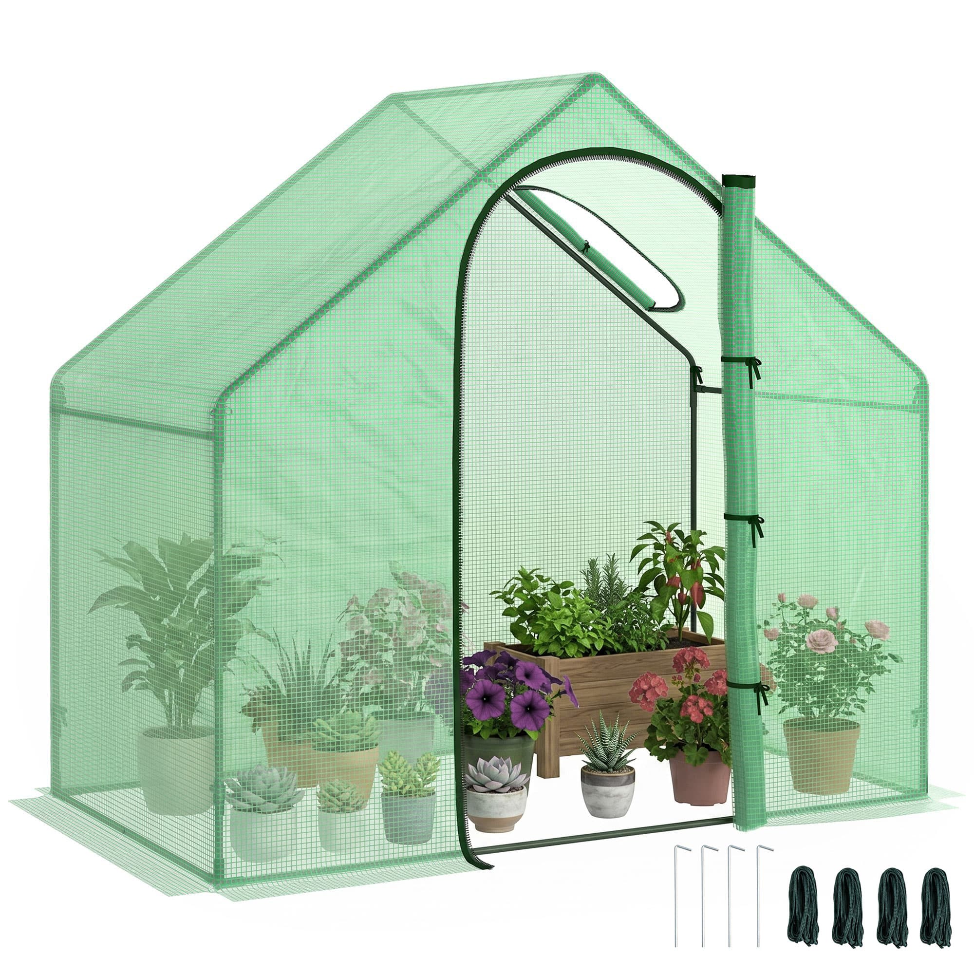 Outsunny Serre de Jardin Serre pour tomates serre d'hivernage avec fenêtre 1,8L x 1l x 1,68H m Acier PE imperméable Transparent Vert