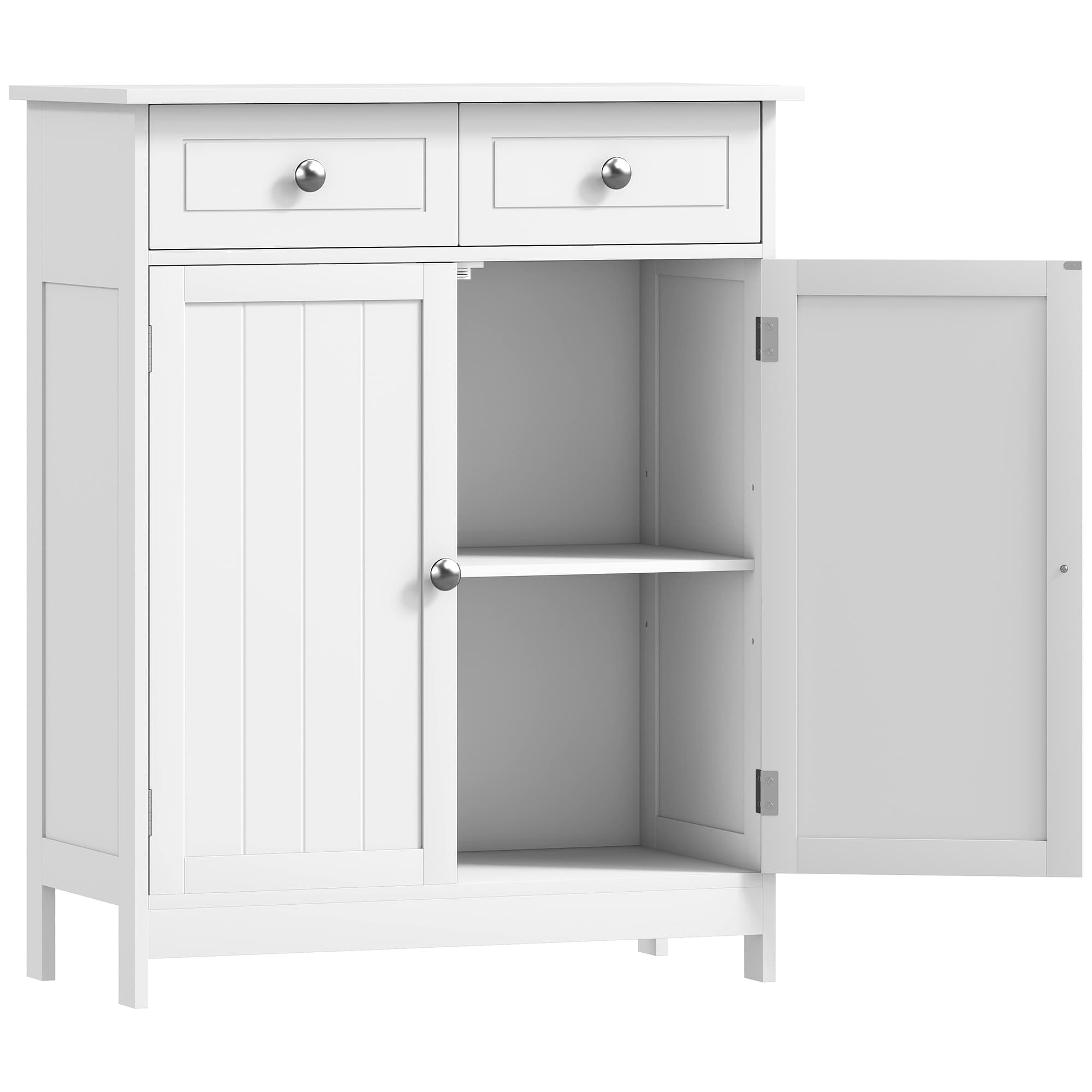kleankin Meuble de salle de bain meuble de rangement 2 tiroirs placard double porte et étagère réglable 60 x 30 x 75 cm blanc
