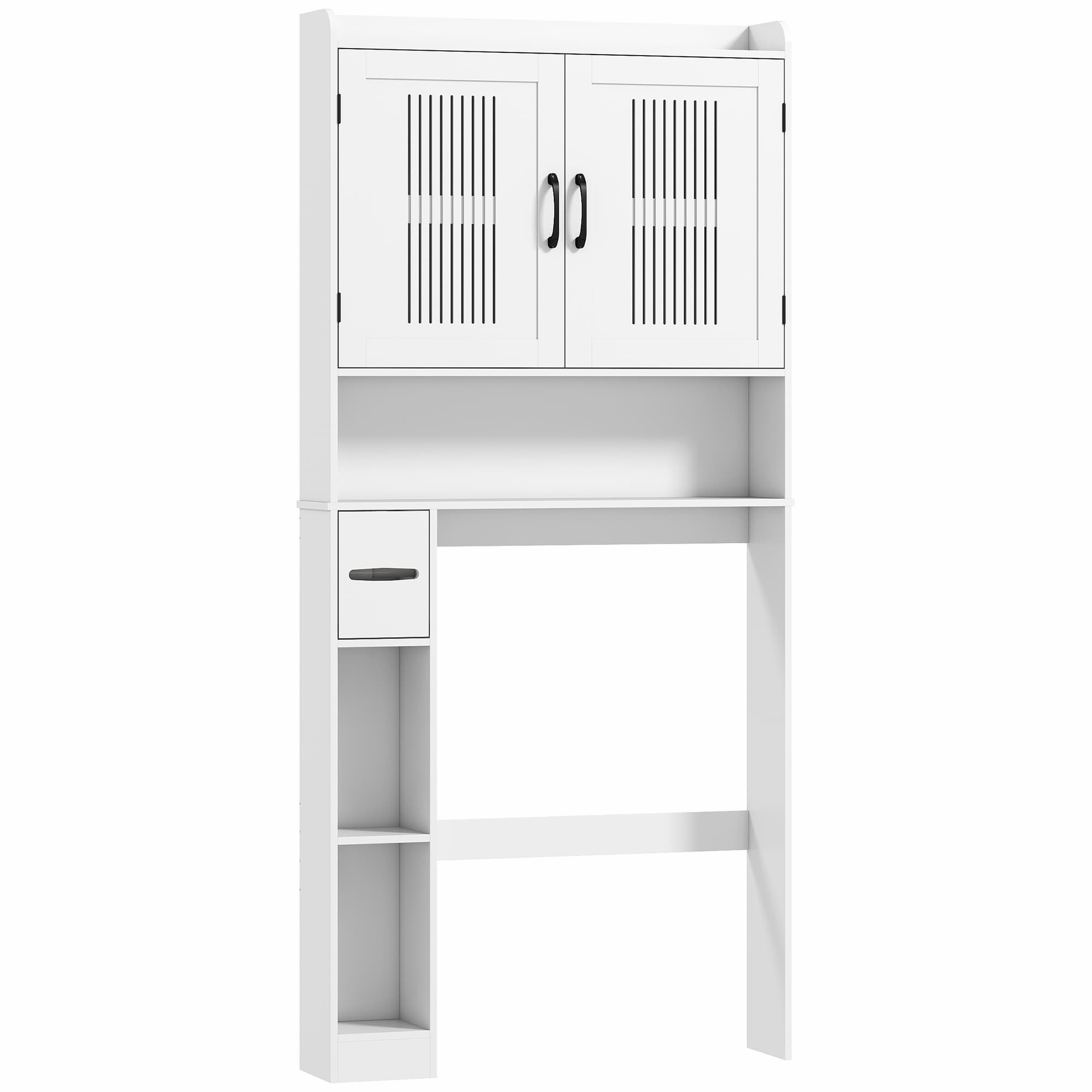 HOMCOM Meuble WC dessus de toilette meuble salle de bain avec placard à porte double et porte-papier 80x19,5x170cm blanc