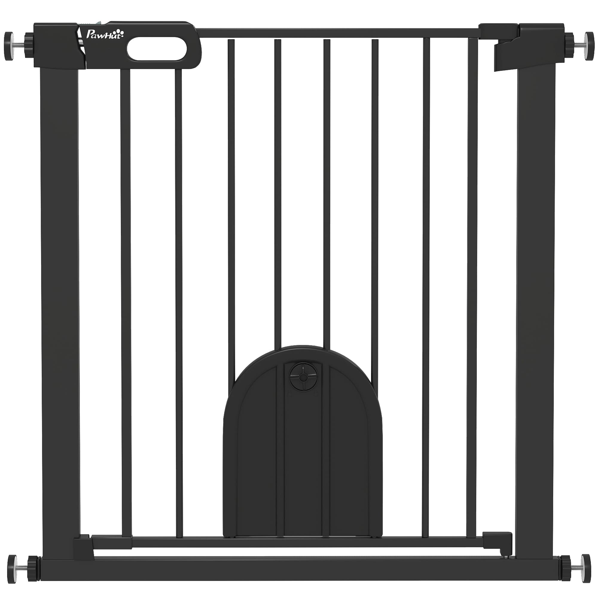PawHut Barrière de sécurité animaux avec porte fermeture automatique système de double verrouillage, acier noir