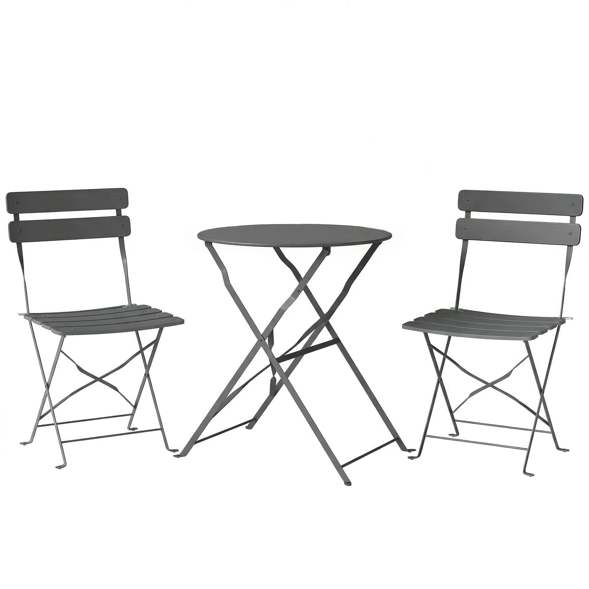 Outsunny Ensemble de Bistrot Jardin 3 Pièces Table et 2 Chaises Pliantes avec Double Protection Anti-Rouille Métal Gris