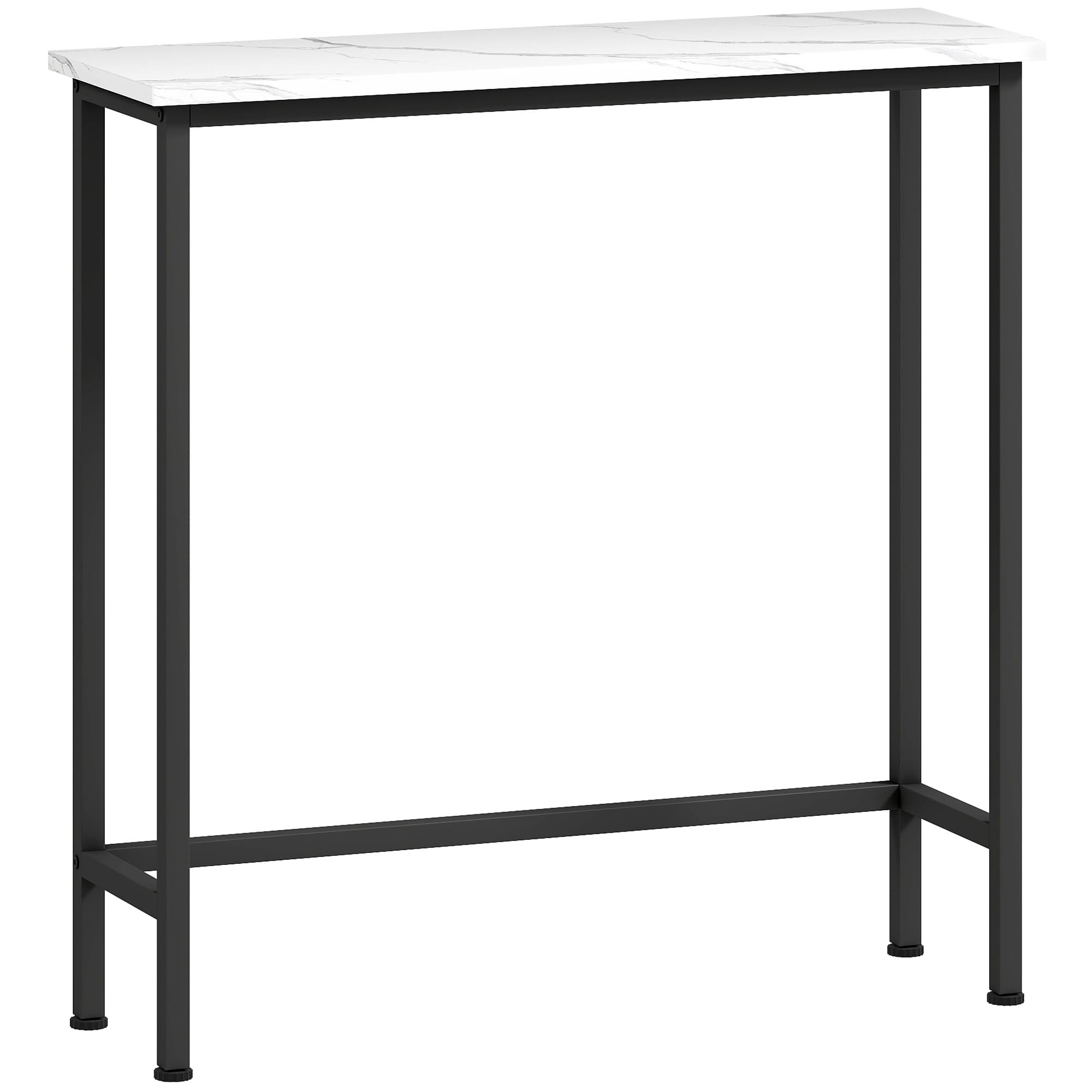 HOMCOM Console meuble 75 cm, table console plateaux en effet marbre, cadre en métal, style moderne blanc et noir