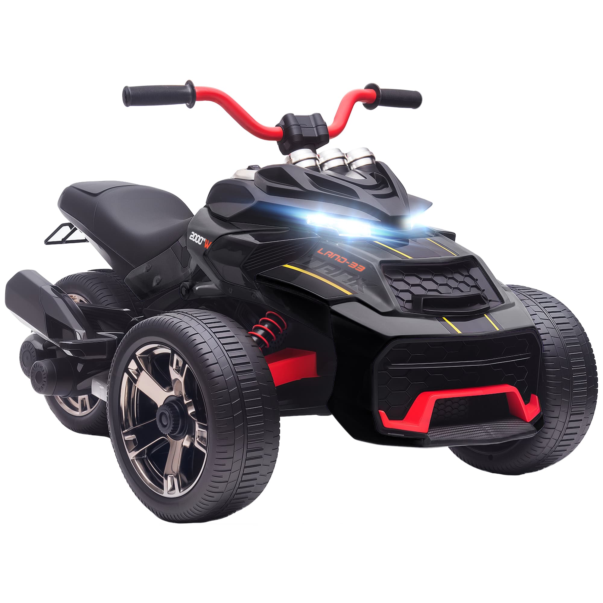 AIYAPLAY Quad électrique enfants voiture électrique enfants 12V 3 roues 2 moteurs lecteur MP3, klaxon, 2 vitesses 3-5 km/h noir