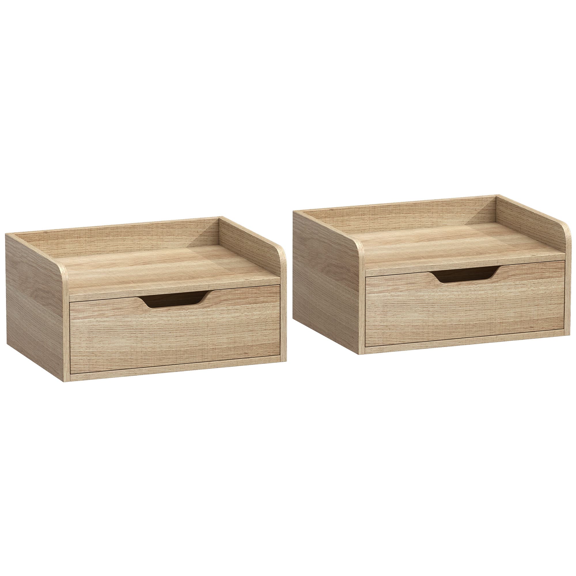 HOMCOM Lot de 2 tables de chevet murales, tables de nuit avec tiroir et plateau à rebords surélevés, 40x30x19,5cm, bois naturel