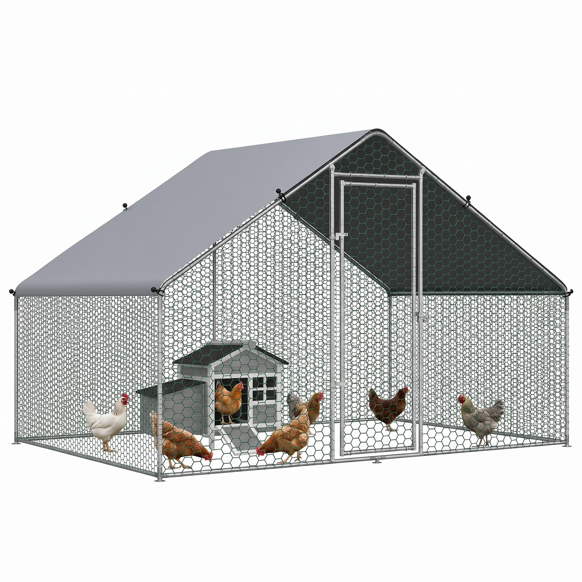 PawHut Enclos poulailler en acier galvanisé 6 M2 parc grillagé 3 x 2 M cage extérieure pour animaux 6 poulets argent-AOSOM.fr