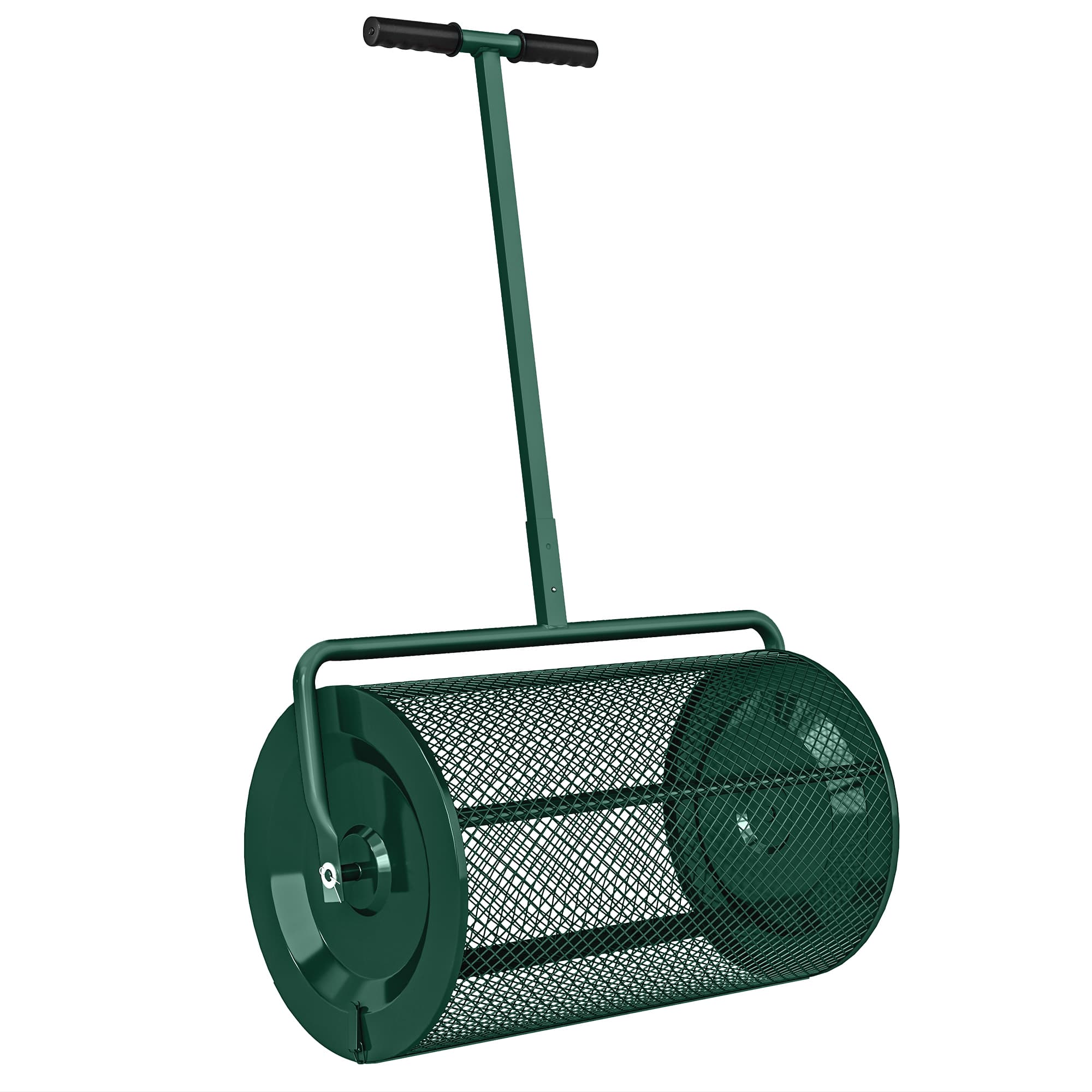 Outsunny Épandeur à compost 75 L 61x40cm Épandeur d'engrais Pelouse Jardin avec poignée en T Panier en maille Métal Vert