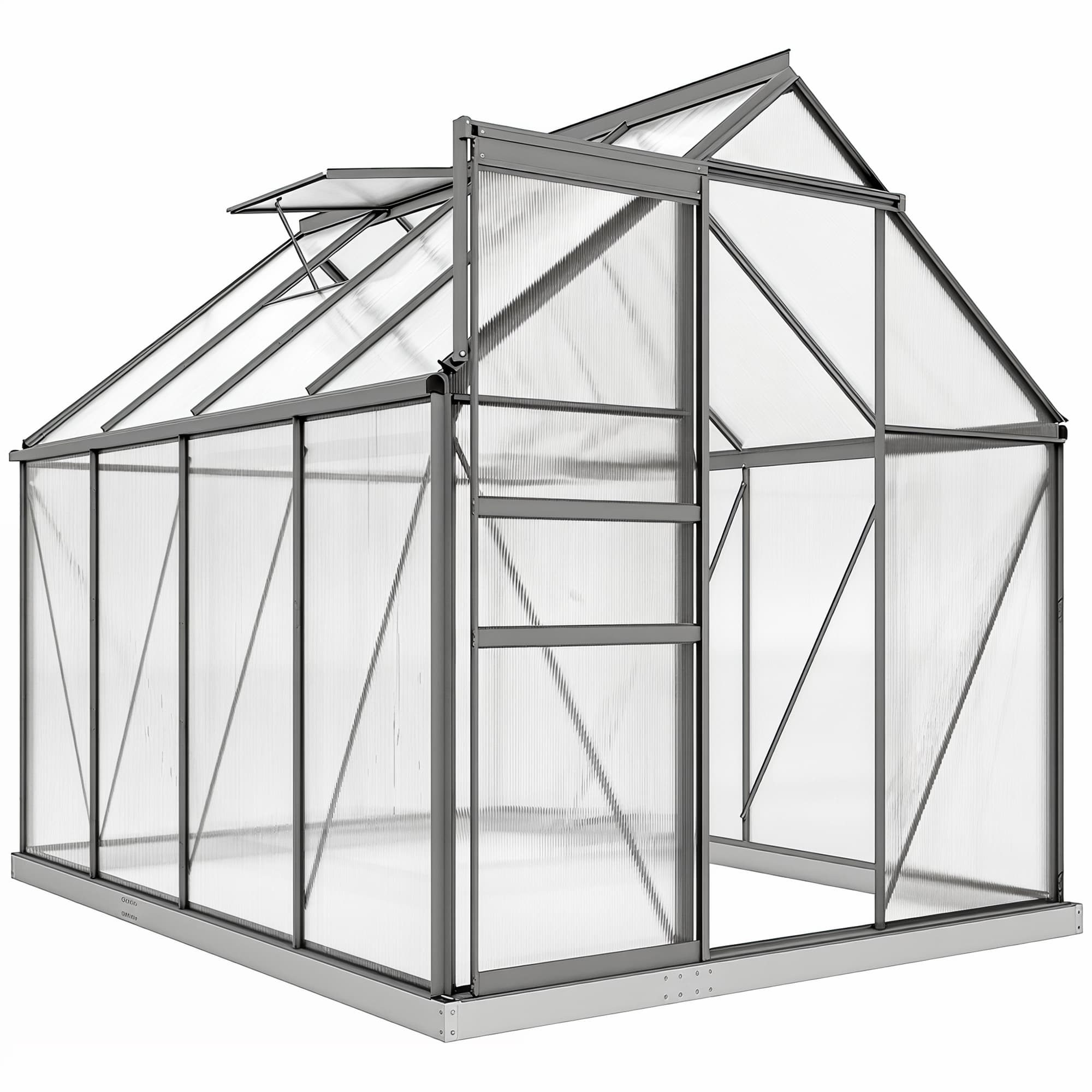Outsunny Serre de jardin en polycarbonate 4,8 m2avec fondation, lucarne réglable, porte coulissante 1,9x2,53x1,99m transparent