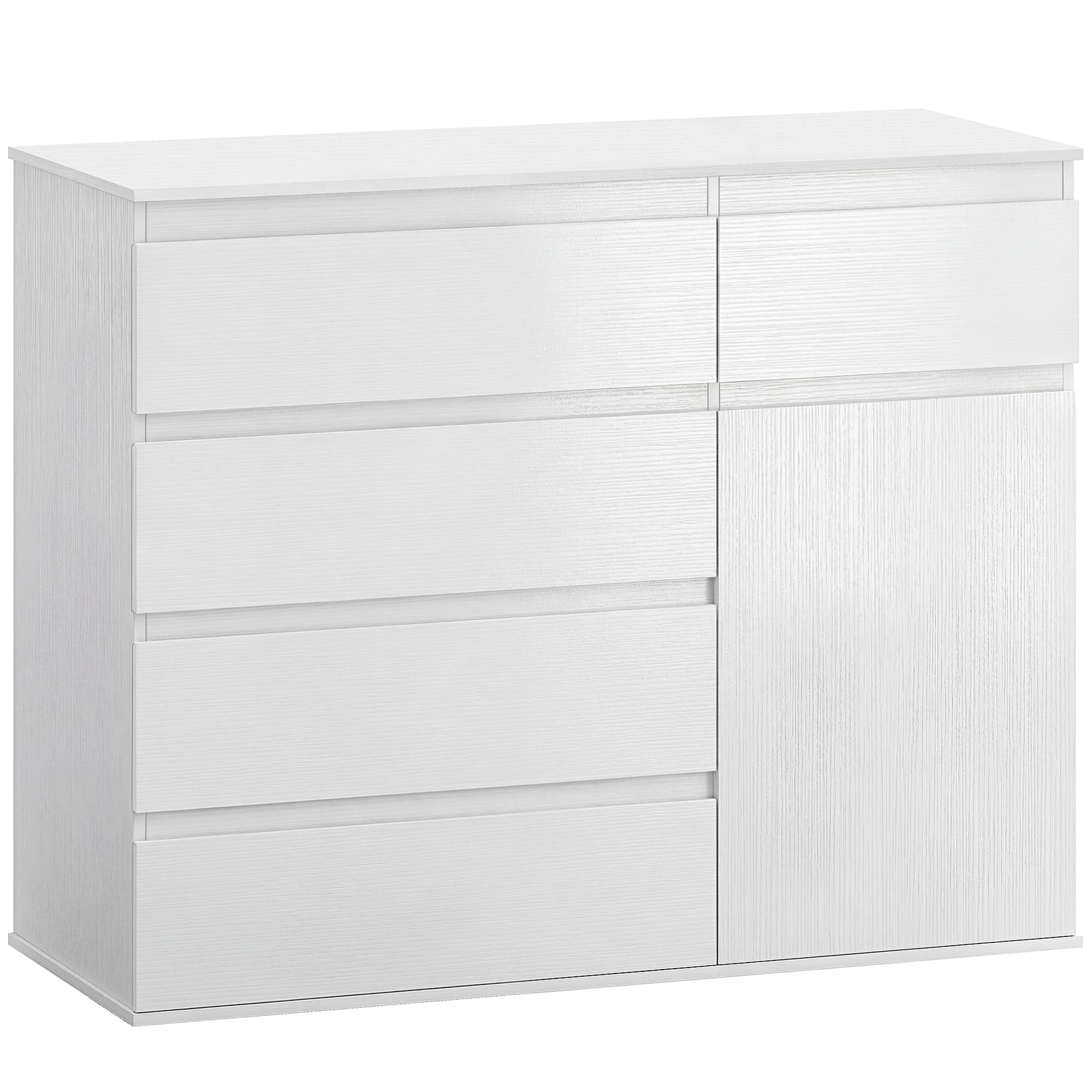 HOMCOM Buffet salon, meuble de rangement avec 5 tiroirs, étagère réglable et porte à fermeture douce, 100 x 40 x 80 cm, blanc