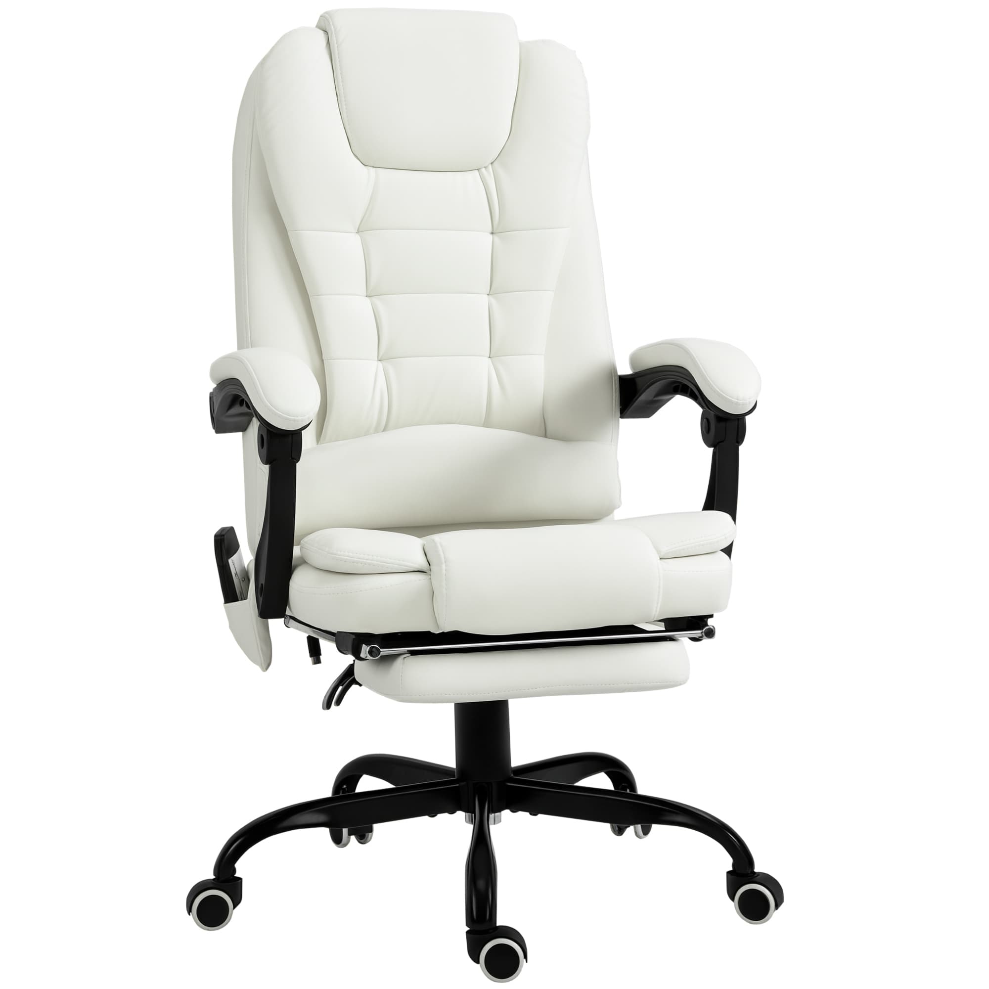 Vinsetto Fauteuil de bureau massant, chaise de bureau, chaise ergonomique avec hauteur réglable, dossier inclinable et télécommande filaire, repose-pieds rétractable et pivotant à 360°, blanc