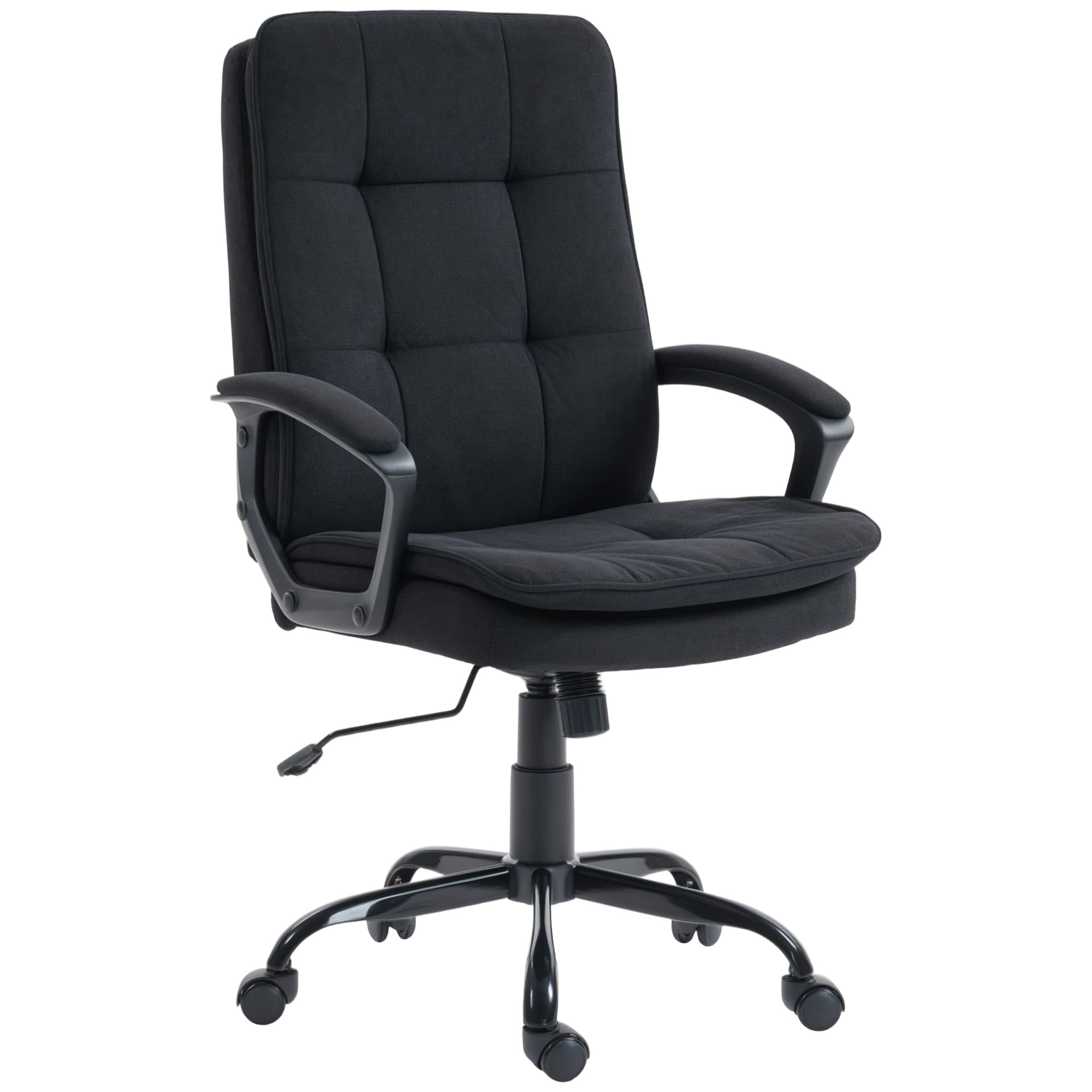 HOMCOM Chaise de Bureau Ergonomique en Tissu Effet Lin, Hauteur Réglable, Fonction Bascule, Capacité 120 kg, Noir