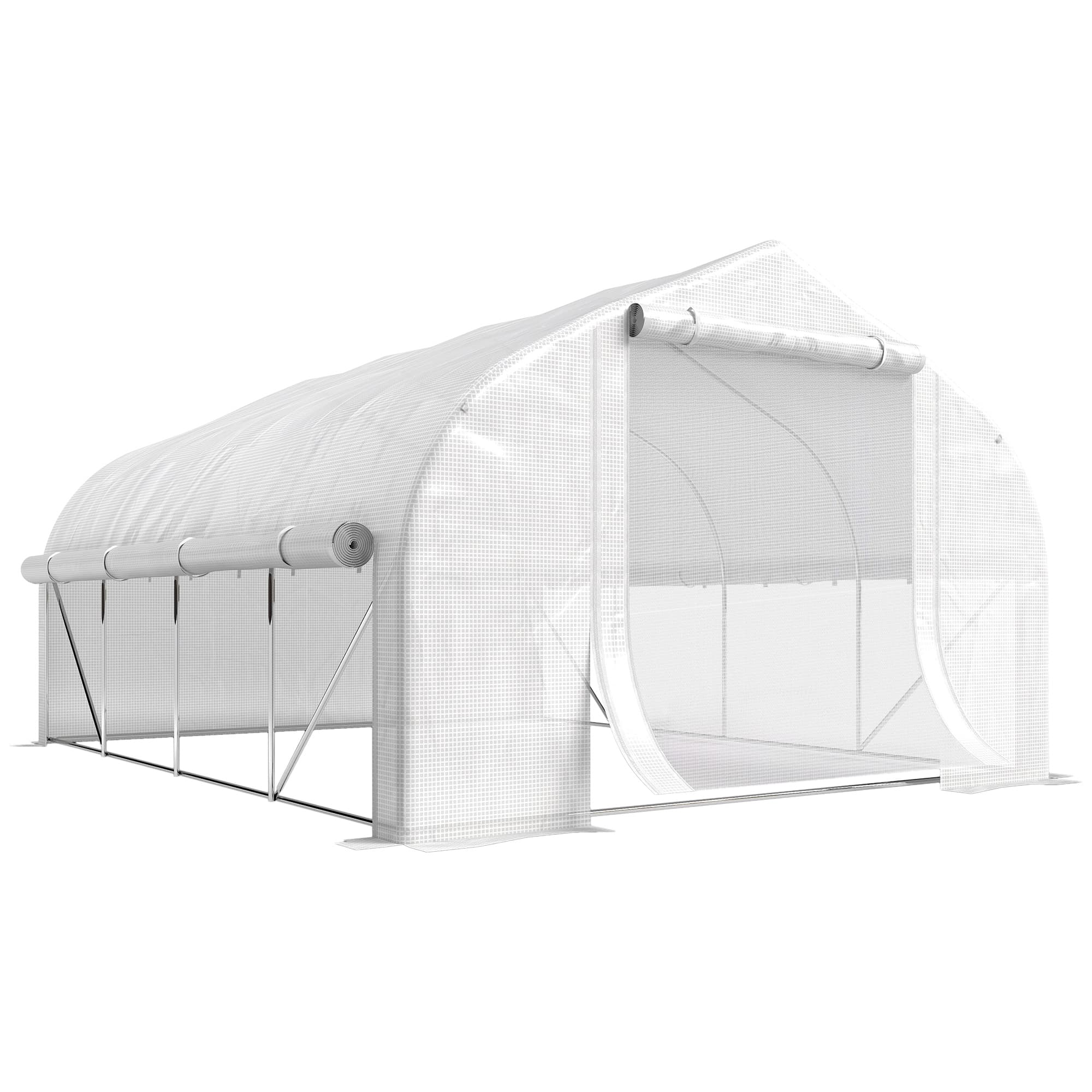 Outsunny Serre tunnel de jardin 12 m2, serre de jardin tunnel avec porte et 8 fenêtres, bâche PE 140 g/m2 400 x 200 x 200cm blanc