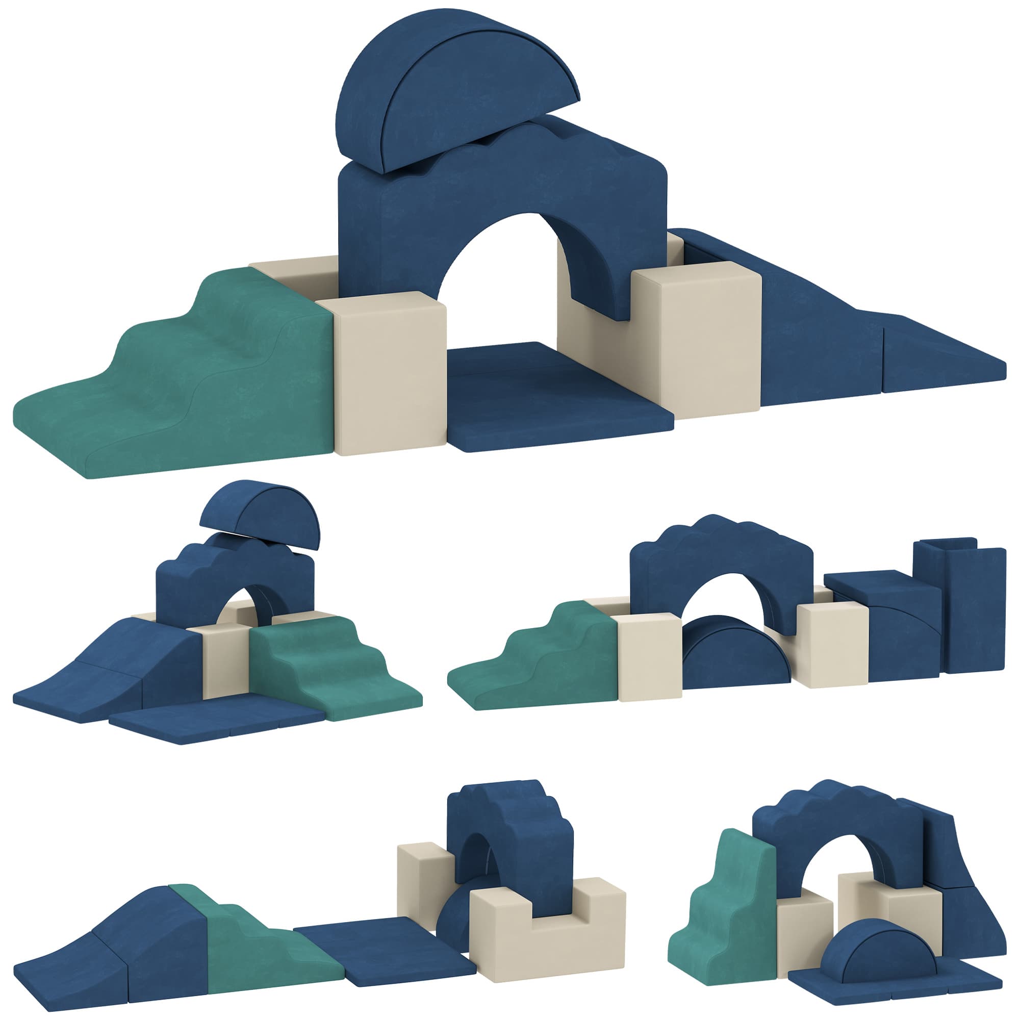 AIYAPLAY Parcours motricité bébé 7PCS, module en mousse avec housse en velours et base antidérapante, bleu