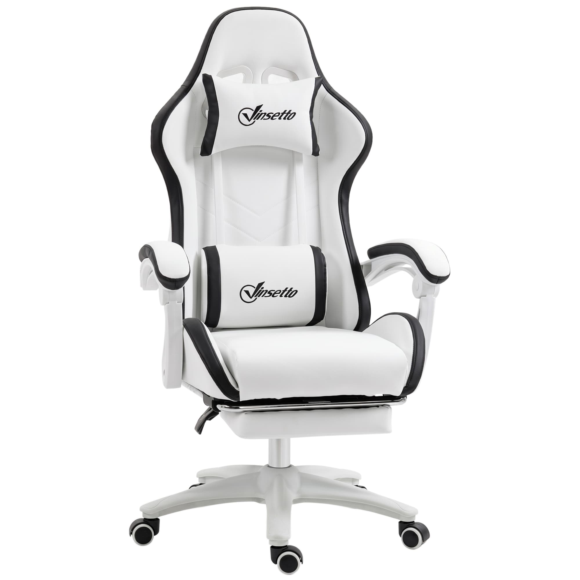 Vinsetto Siège gaming fauteuil gaming dossier inclinable 135° avec appui-tête repose-pieds 65l x 65P x 121-129H cm blanc et noir