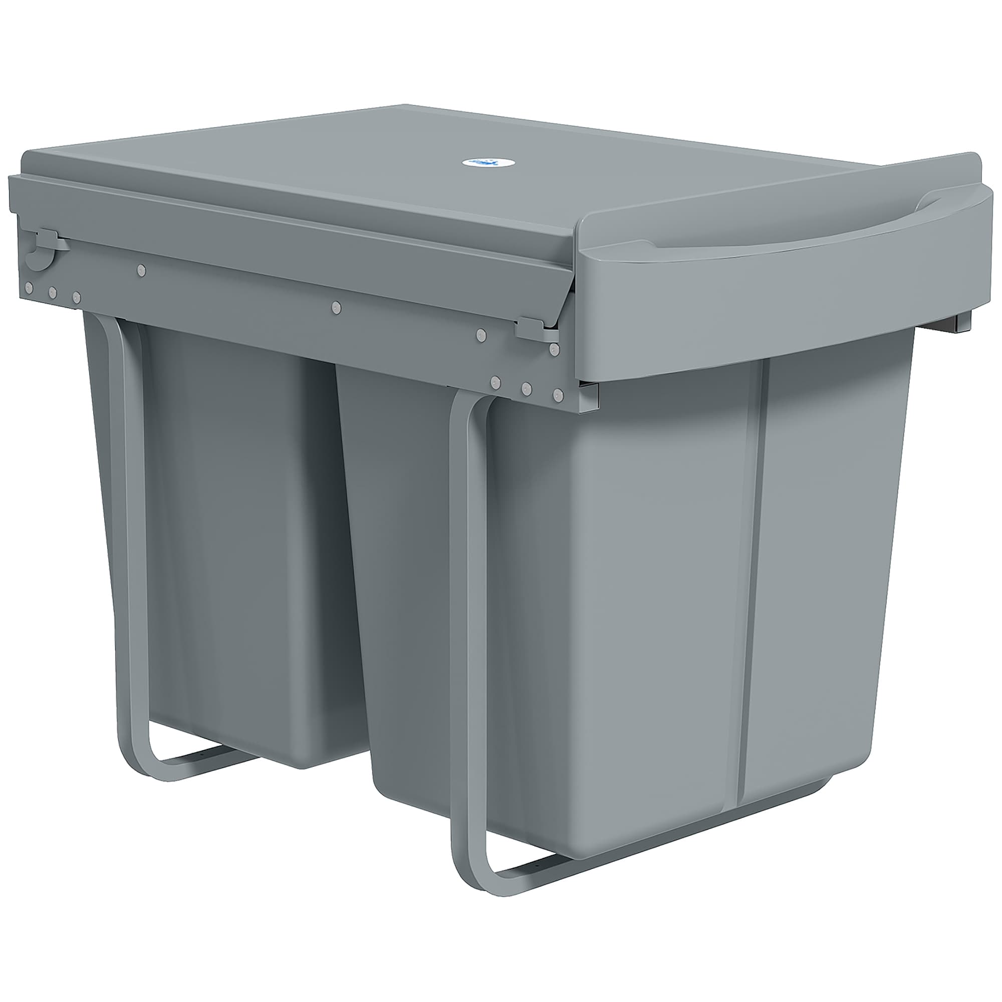 HOMCOM Poubelle cuisine, poubelle sous évier coulissante encastrable avec 2 x 20 L compartiments amovibles, 52x33,5x41cm, gris