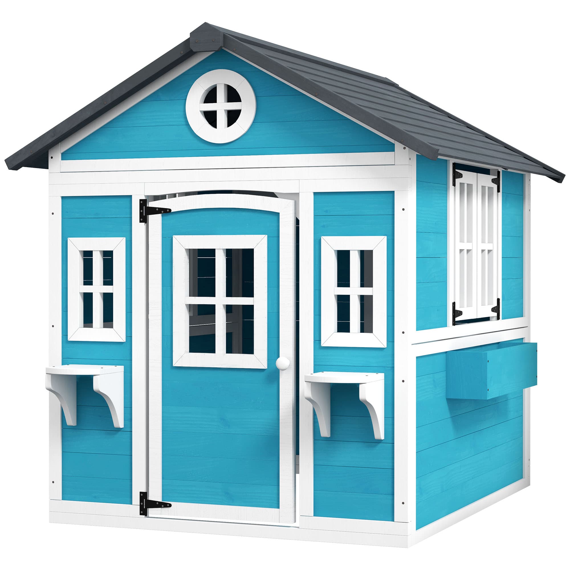 Outsunny Cabane enfant extérieur maison enfant extérieure avec porte fenêtres et jardinières 114 x 126,4 x 135 cm bleu