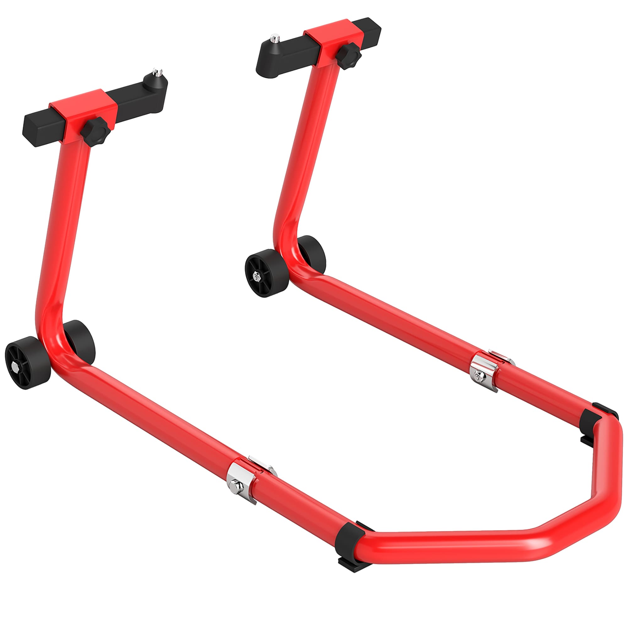 HOMCOM Béquille roue avant arrière charge 390kg béquille d'atelier moto bras réglable en acier, fourche en forme de U + L rouge
