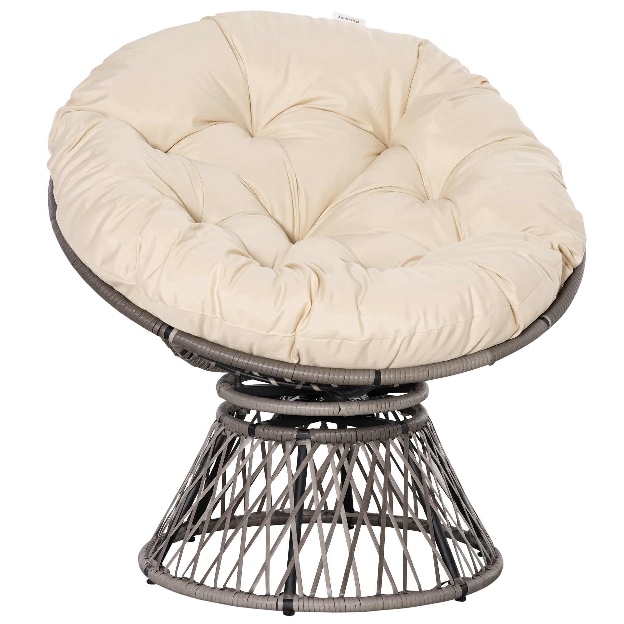 Outsunny Fauteuil Rond en Rotin Fauteuil Papasan Pivotant Grand Coussin Fourni Polyester Résine Tressée 87 x 97 x 90 cm Crème aosom france