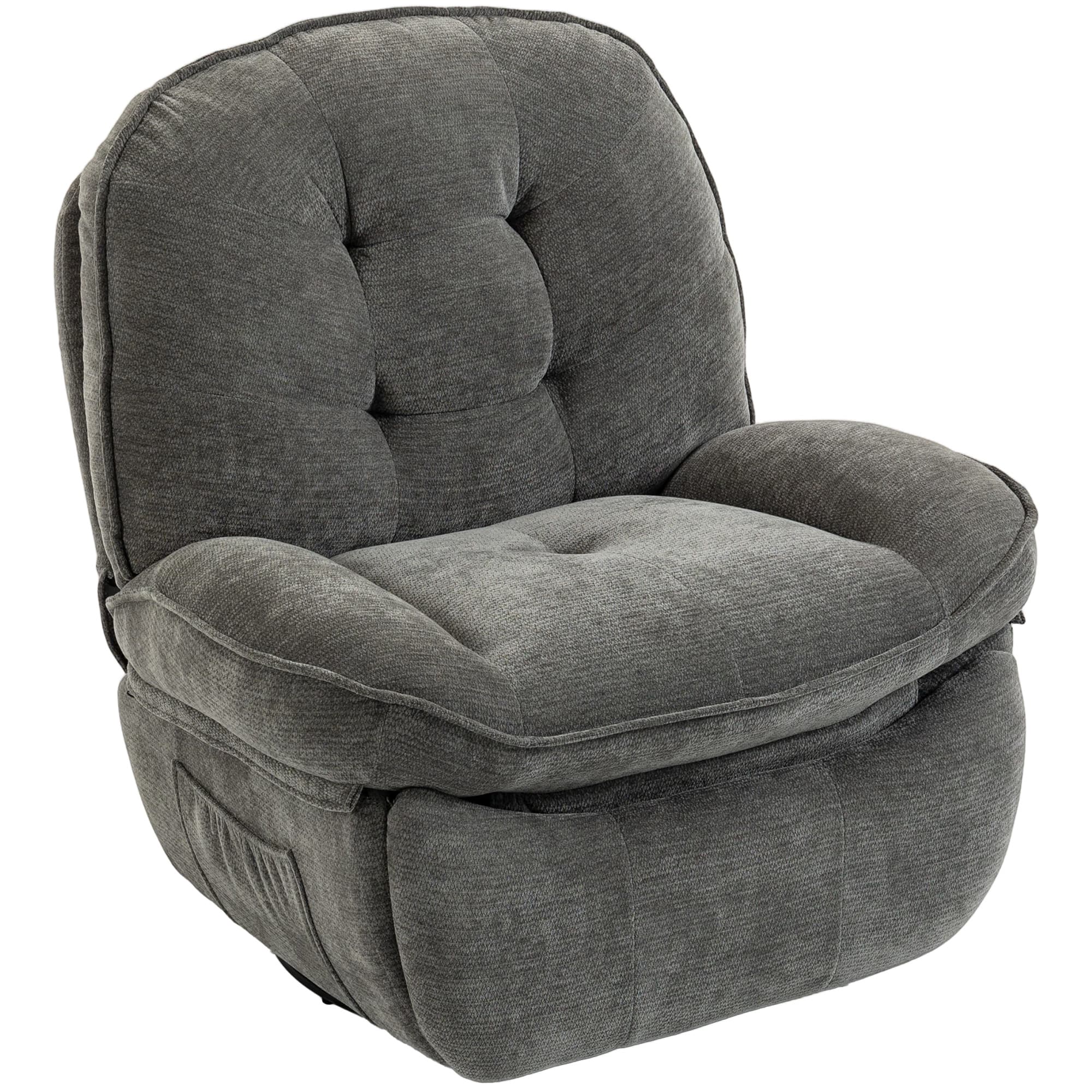 HOMCOM Fauteuil relax en chenille, réglable manuellement, fauteuil pivotant et à bascule 360° avec assise large, dossier haut, Gris clair