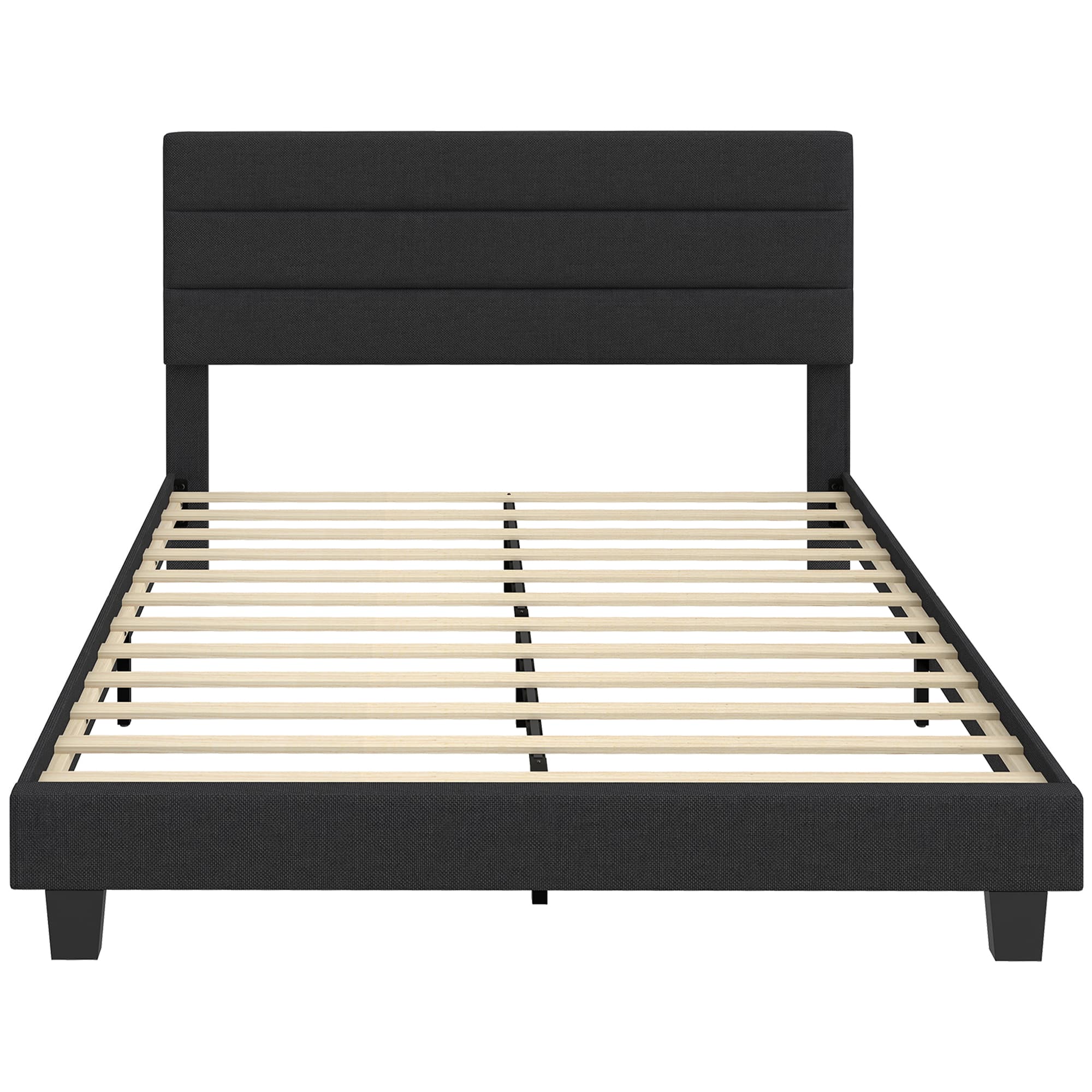 HOMCOM Lit Double 164 x 208 cm en Tissu Effet Lin avec Tête de Lit Réglable, Noir