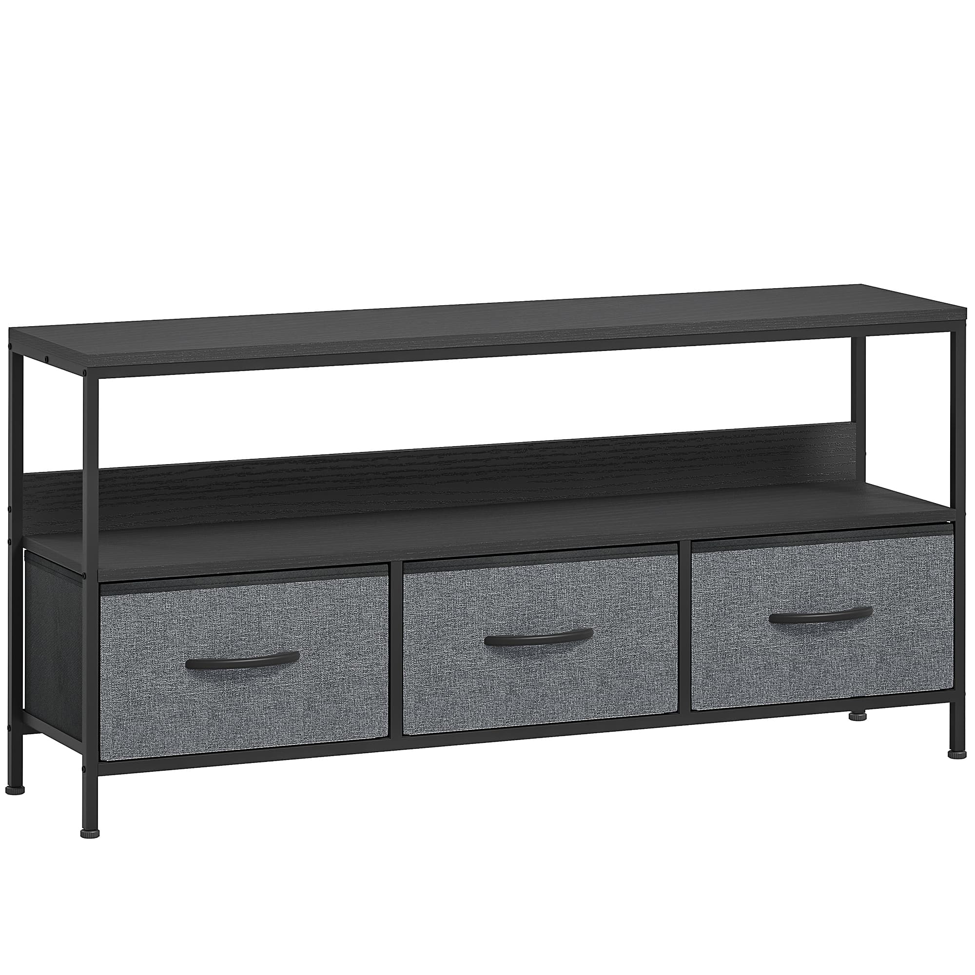 HOMCOM Meuble TV, meuble télé pour téléviseur jusqu'à 55 pouces avec 3 tiroirs et pieds en acier 120 x 29 x 56 cm noir