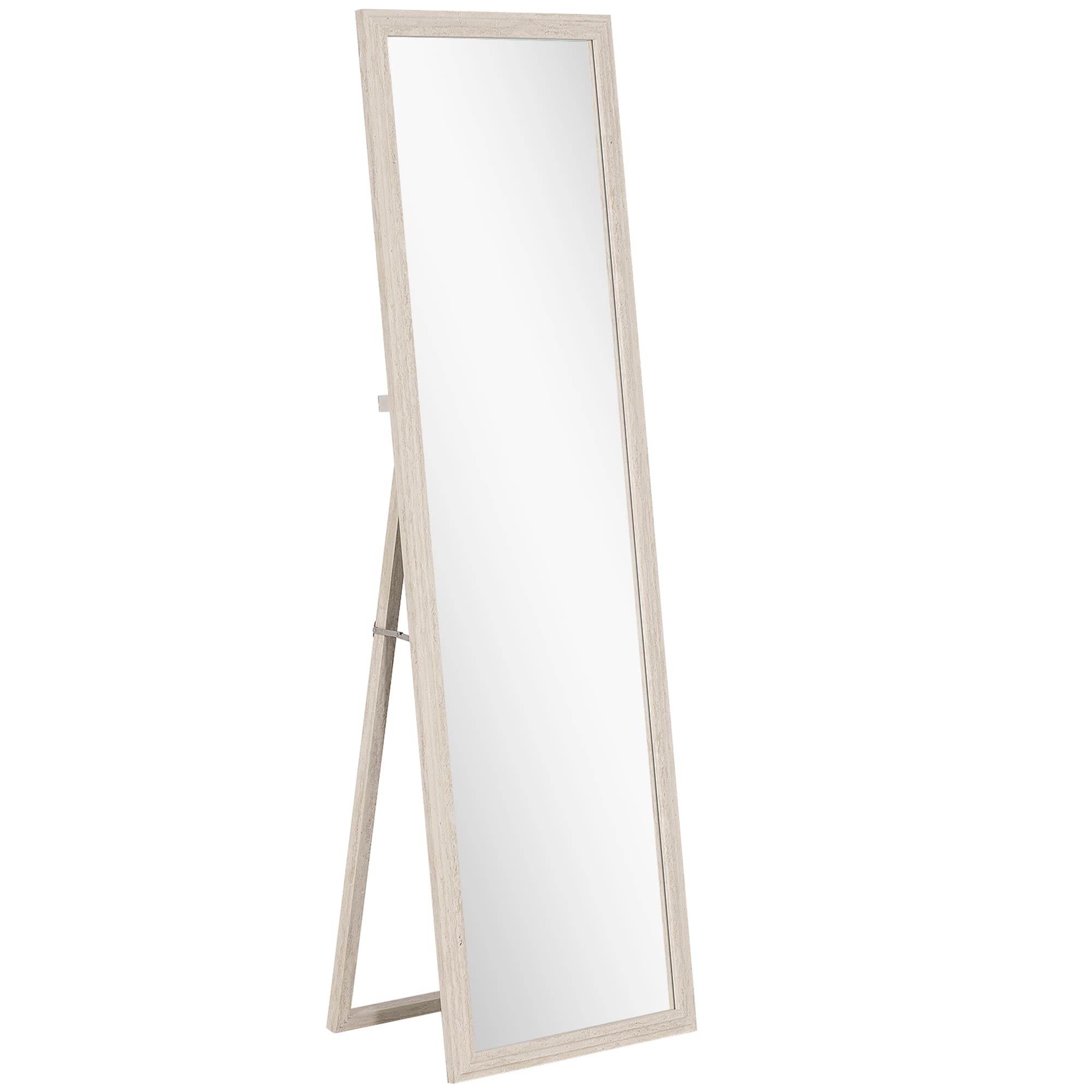 HOMCOM Miroir sur Pied Rectangulaire 160 x 50 cm, Cadre Texturé à Effet Pierre, Angle d'Inclinaison Réglable, Blanc