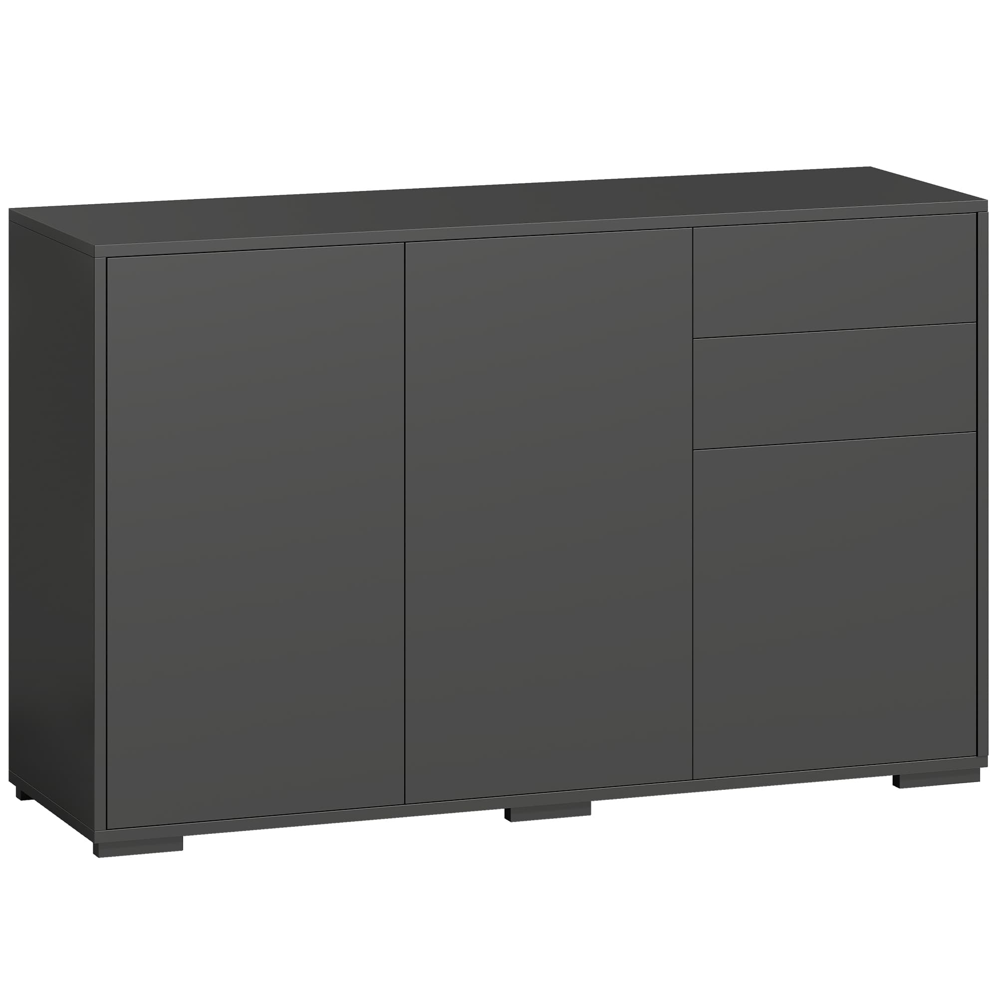HOMCOM Buffet meuble de rangement 2 tiroirs coulissants 3 portes étagère réglable panneaux de particules 117 x 36 x 74 cm noir