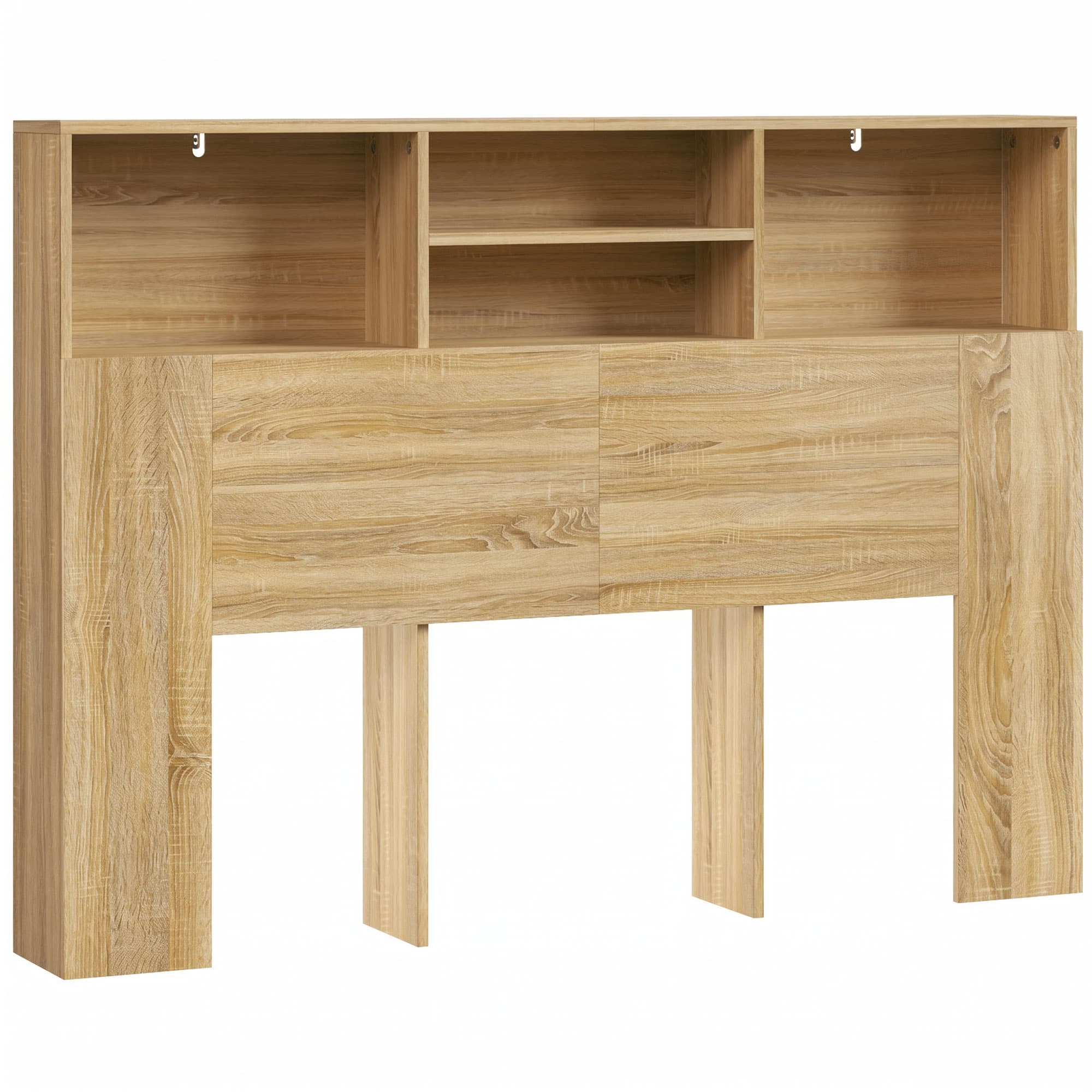 HOMCOM Tête de lit 140 cm avec rangement - 4 compartiments ouverts pour chambre, chêne