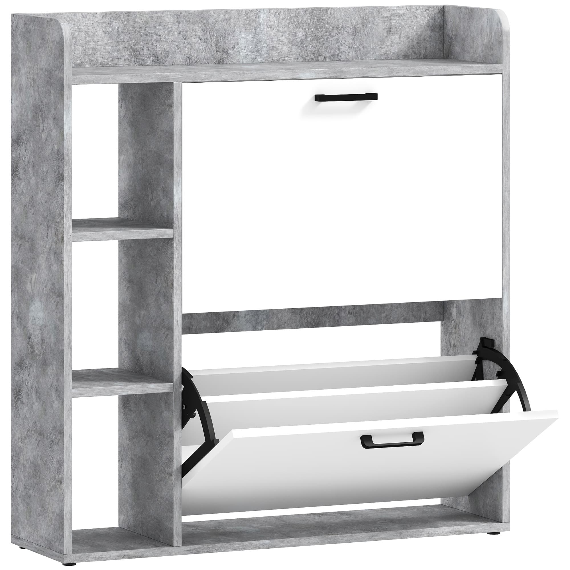 HOMCOM Meuble à chaussures 15 paires, armoire à chaussures moderne avec 2 tiroirs rabattables, 83x24x90,5cm, blanc et gris