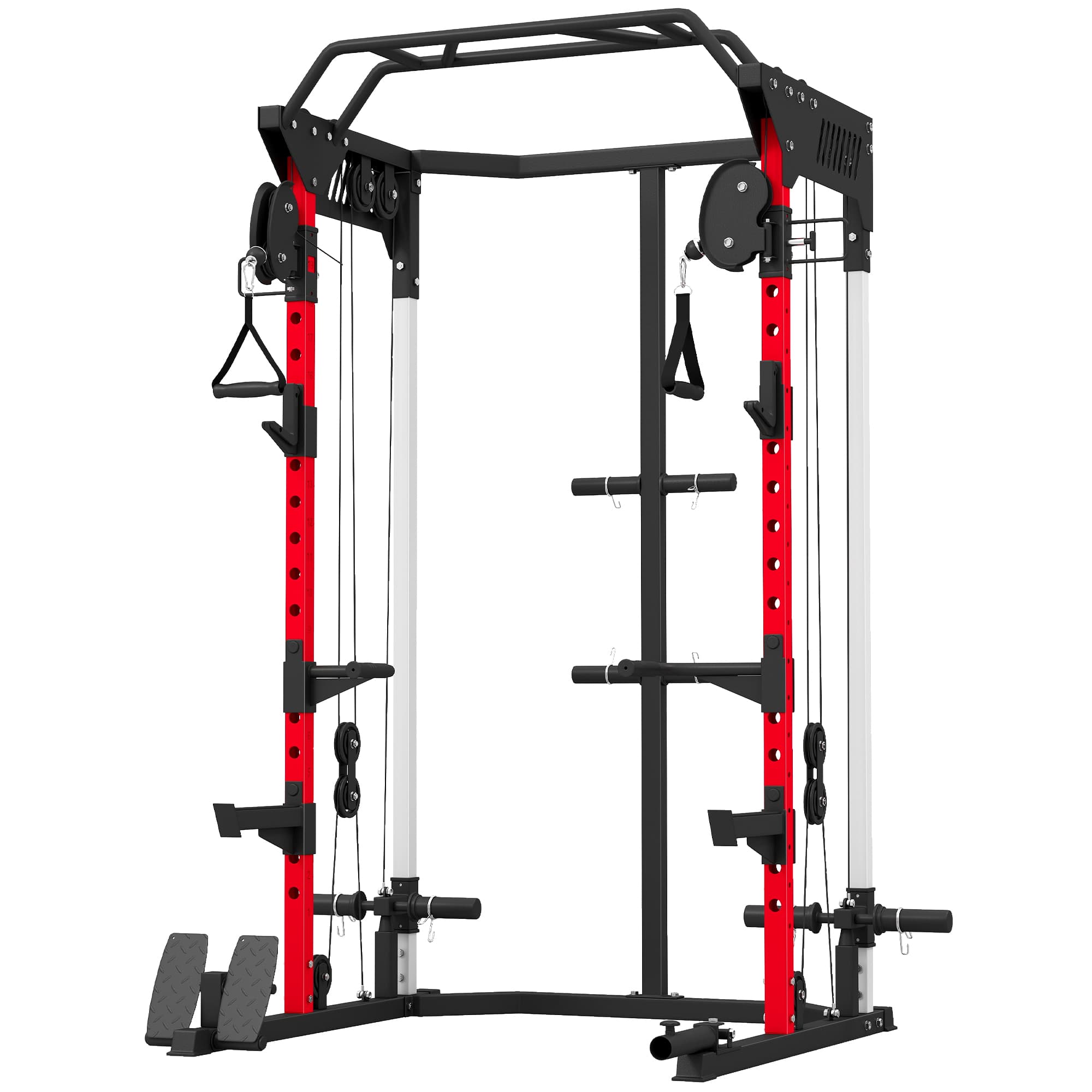 SPORTNOW Station de Musculation Power Rack 900kg Double Poulie Réglable 19 Niveaux Home Gym Complet pour Entraînement Force Noir