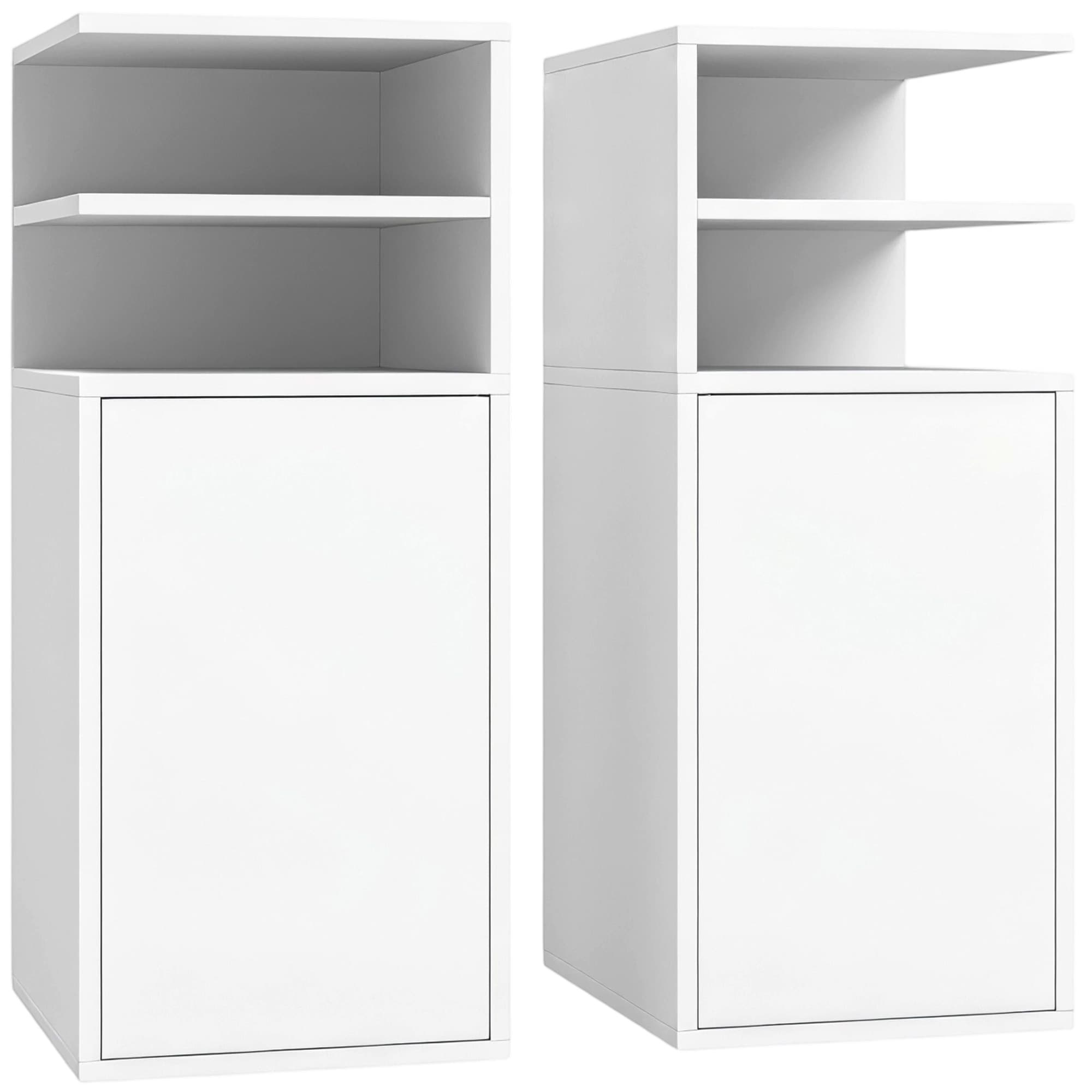 HOMCOM Lot de 2 Tables de chevet pour chambre avec porte, compartiments ouverts pour petits espaces 25x30x60 cm blanc