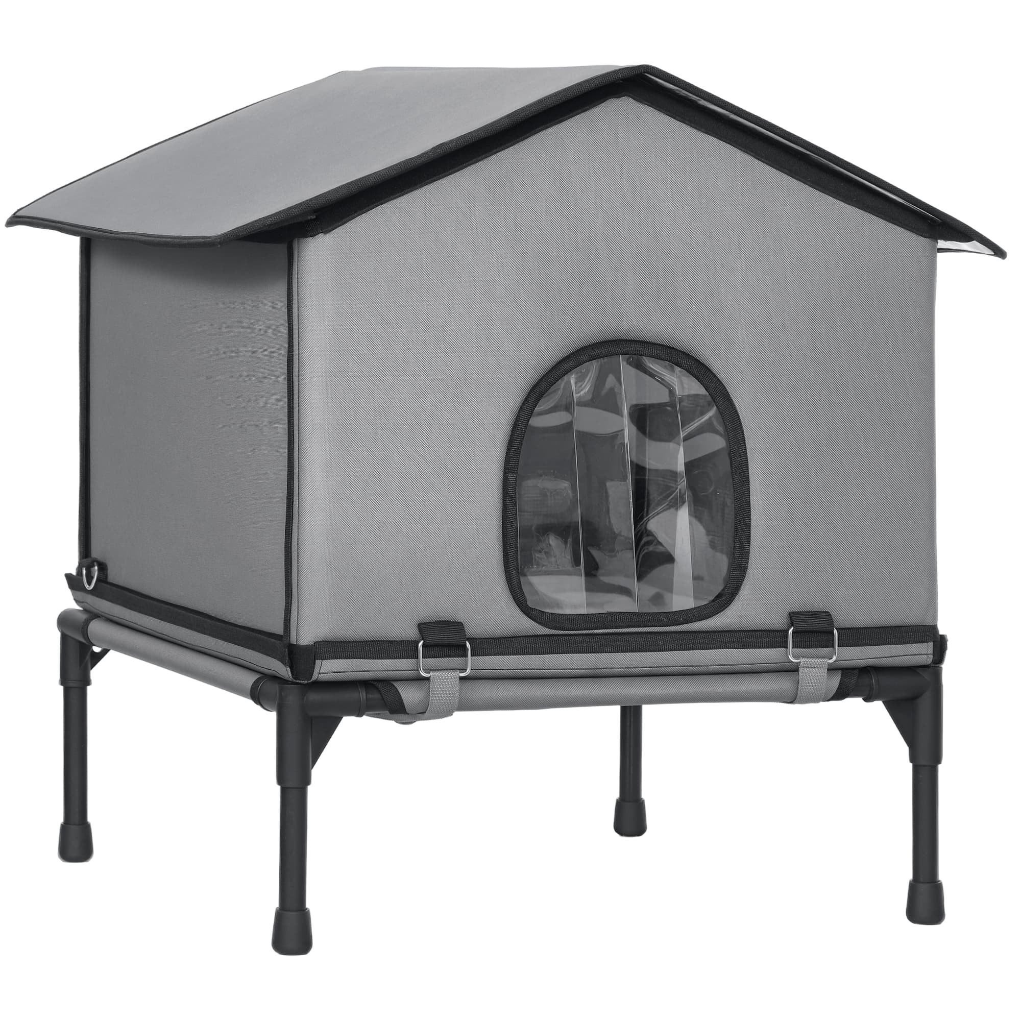 PawHut Maison pour chat pliable avec coussin, niche surélevée déperlante 62 x 58,5 x 60 cm, Gris