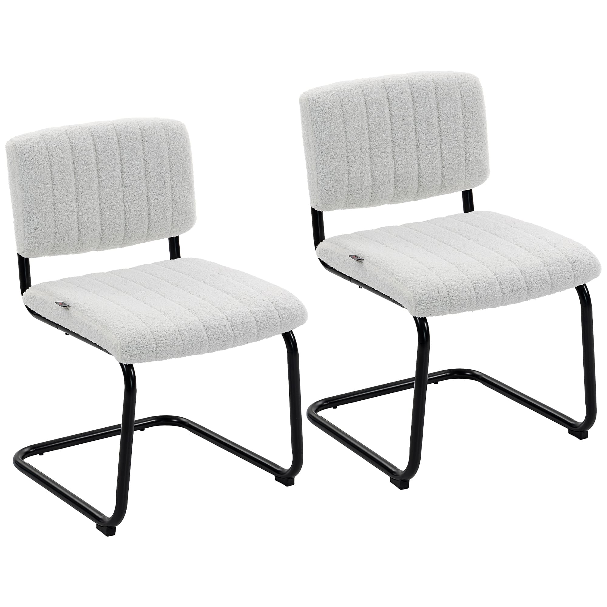 HOMCOM Lot de 2 Chaises de Salle à Manger, Chaises de Cuisine Rembourrées en Peluche Teddy, Dossier et Assise Large, Crème
