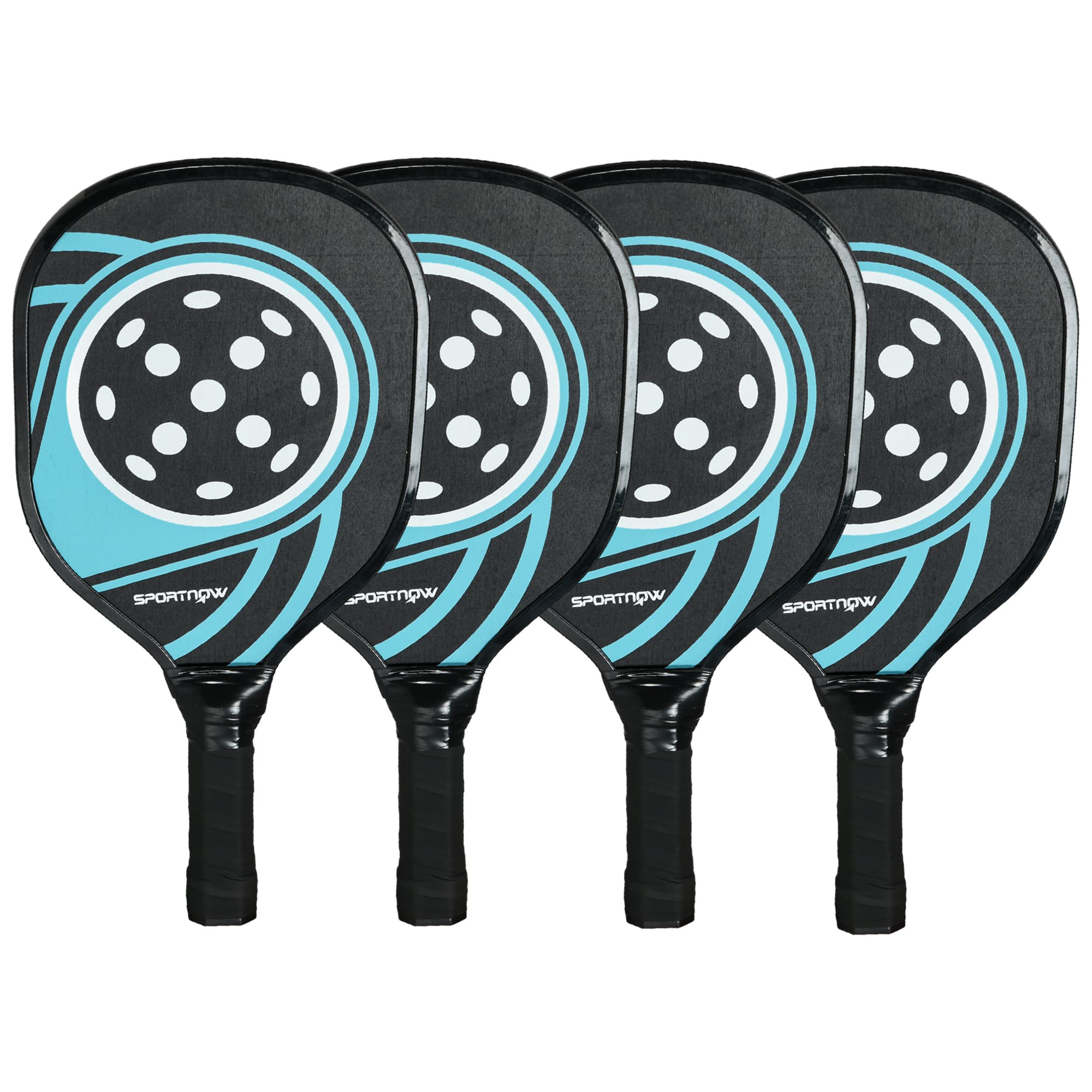 SPORTNOW Lot de 4 raquettes de pickleball ensemble de raquette de pickleball en bois de peuplier 4 balles et un sac bleu et noir