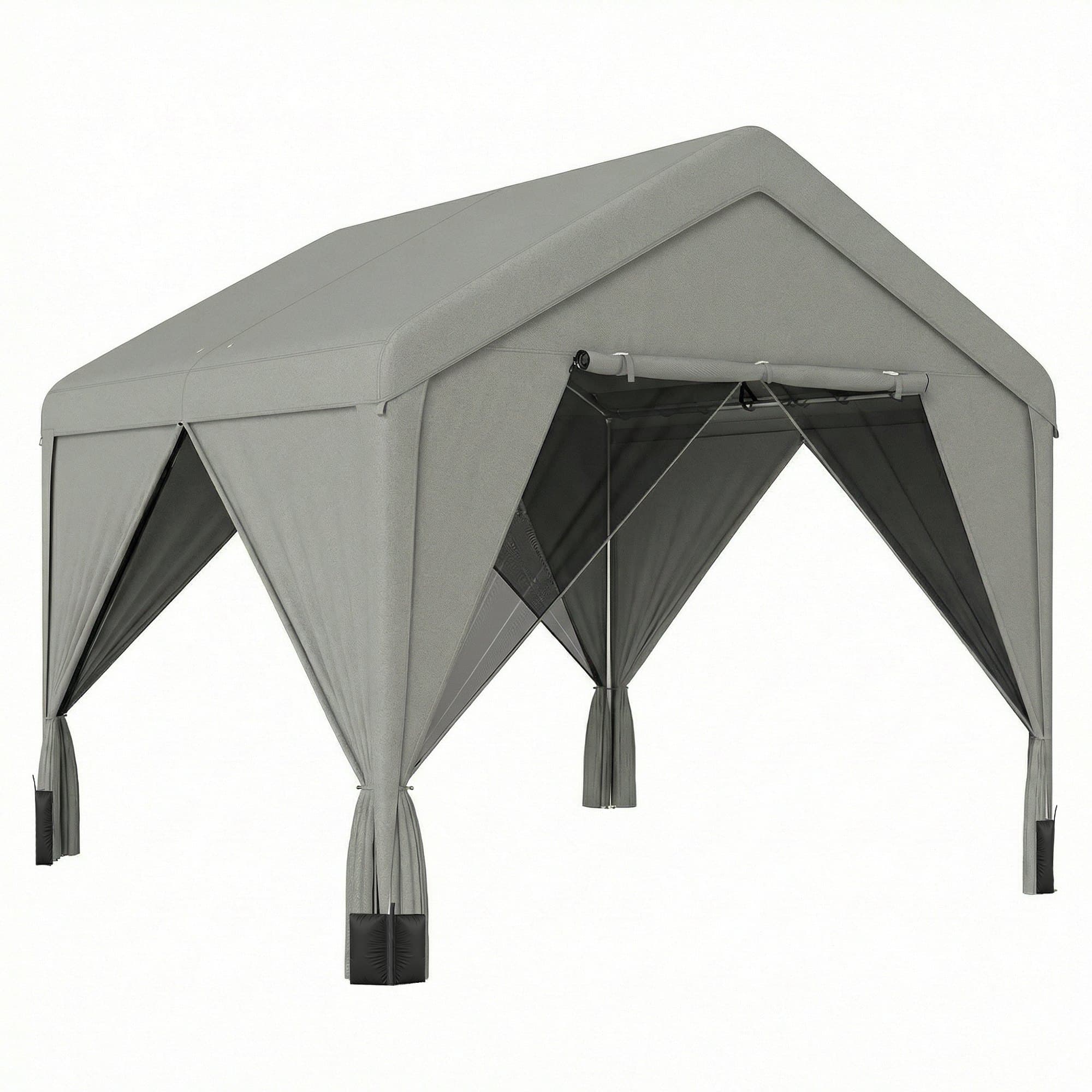 Outsunny Tonnelle de jardin pavillon de jardin hydrofuge structure robuste en acier galvanisé avec toit double pente 3x3m gris