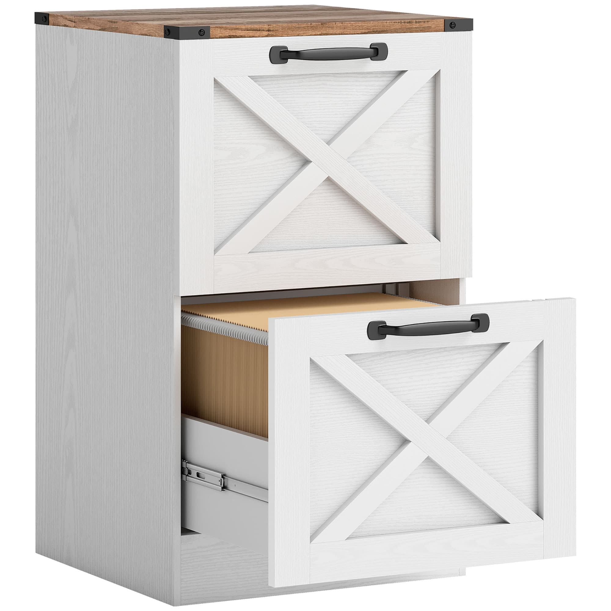HOMCOM Caisson de Bureau avec 2 Tiroirs, Dossiers Suspendus pour Formats Lettre/A4, Style Rustique, 40x40x71cm, Blanc