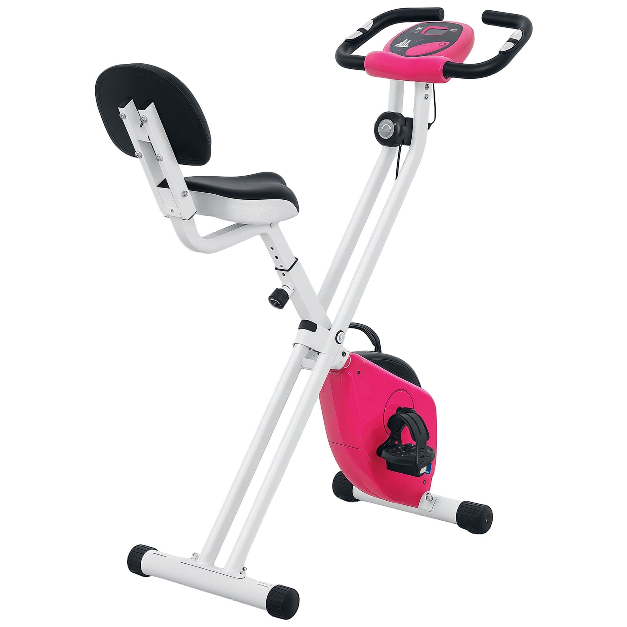 HOMCOM Vélo d'appartement pliable vélo de fitness 8 niveaux de résistance magnétique Dossier selle réglable écran LCD capteur fréquence cardiaque rose