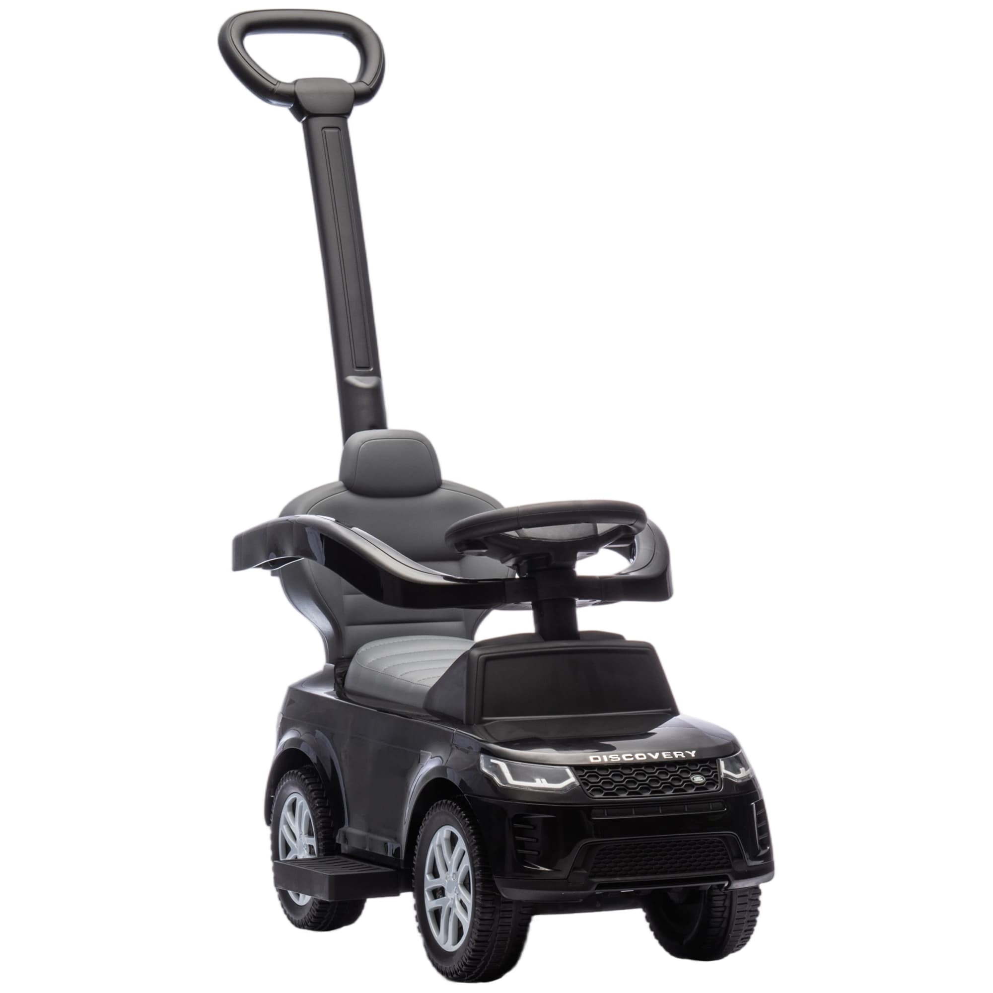 AIYAPLAY Porteur enfants Land Rover Discovery sous licence, porteur voiture à pousser avec poignée amovible, 84x40x94,5cm, noir