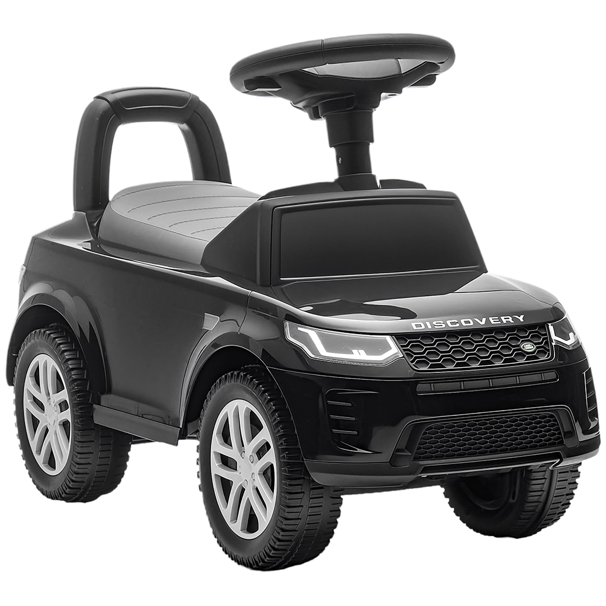 AIYAPLAY Porteur enfants voiture sous licence Land Rover, véhicule à pousser, klaxon, sons de moteur, rangement sous siège, noir