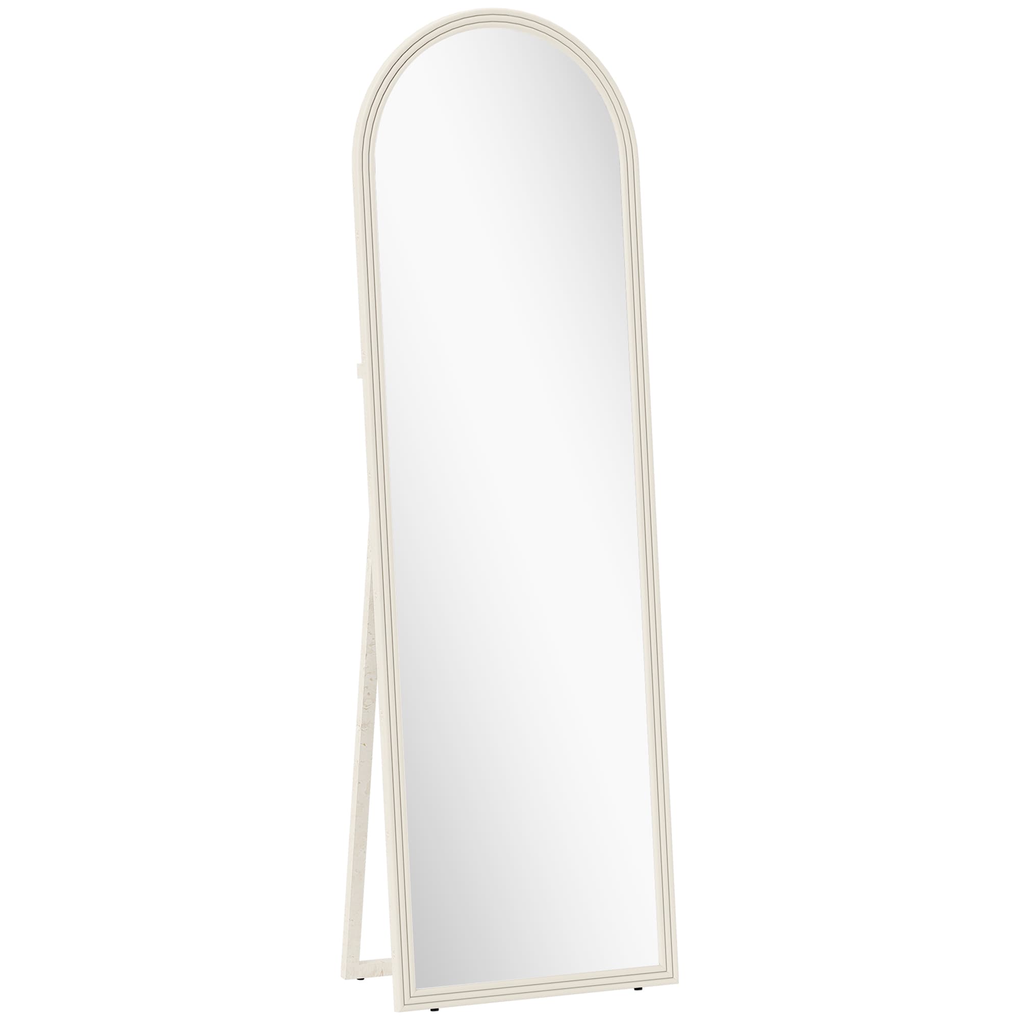 HOMCOM Miroir de sol arqué pleine longueur miroir sur pied cadre en effet imitation pierre pour salon chambre 50 x 160 cm blanc