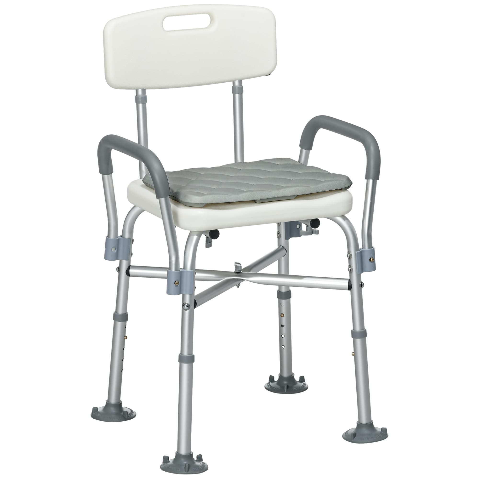 HOMCOM Tabouret de Douche Réglable en Hauteur à 5 Niveaux, Chaise de Douche, Accoudoirs Rembourrés et Coussin Amovible, Gris